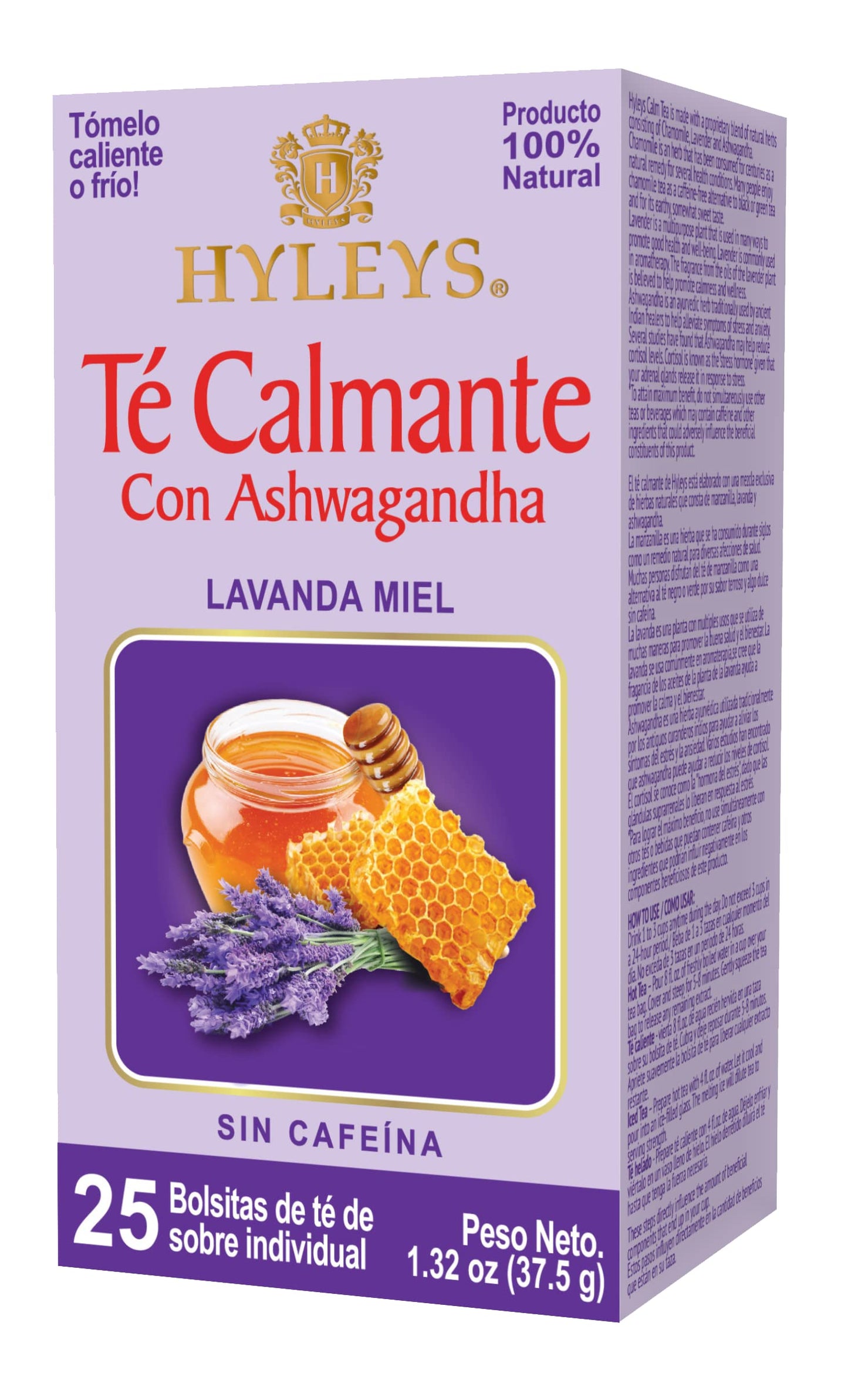 Hyleys Calm Tea with Ashwagandha - Lavender & Honey Flavor - Caffeine-Free, Herbal Tea - 25 Tea Bags - Sleepy Chamomile Bedtime Blend: Natural Herbal Tea for Deep Relaxation & Restful Sleep