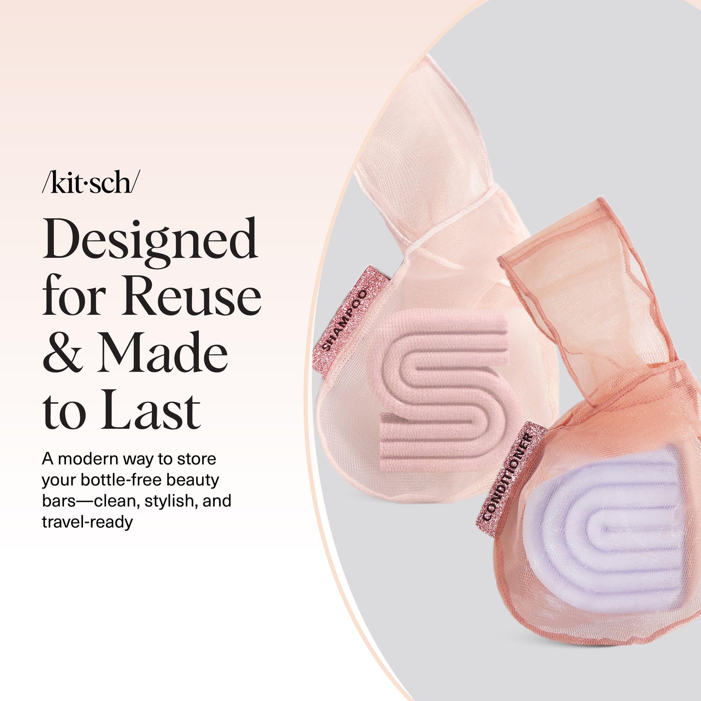 Kitsch Bar Soap Saver Bag – Patented Mesh Bag Soap Holder for Shampoo and Conditioner Bars - Extends Use & Prevents Soggy Mess - Recycled Mesh Beauty Pouch, Eco-Friendly - 2pc Set, Blush & Terracotta