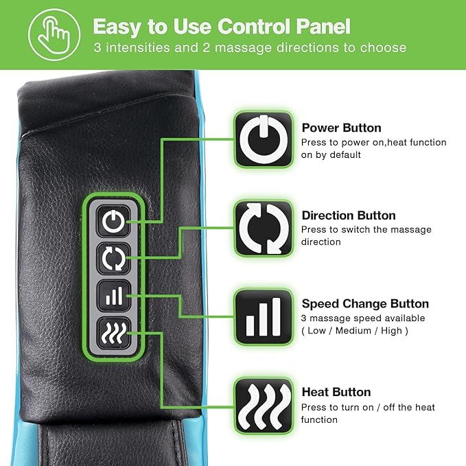 cotsoco Neck Massager, Shiatsu Neck and Back Massager with Heat for Pain Relief, Deep Tissue 3D Kneading Massage Pillow, Relaxation Gifts for Men and Women, Gifts for Dad, Elderly,Wife(Turquoise)