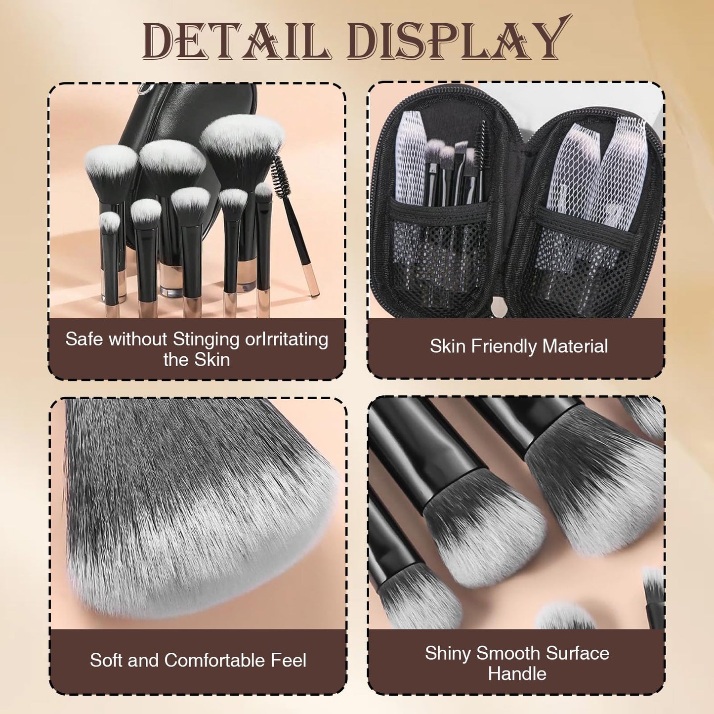 Qiyuda 14 Pcs Mini Travel Makeup Brush Set, Portable Travel Full Complete Function Size Make up Brushes Kit