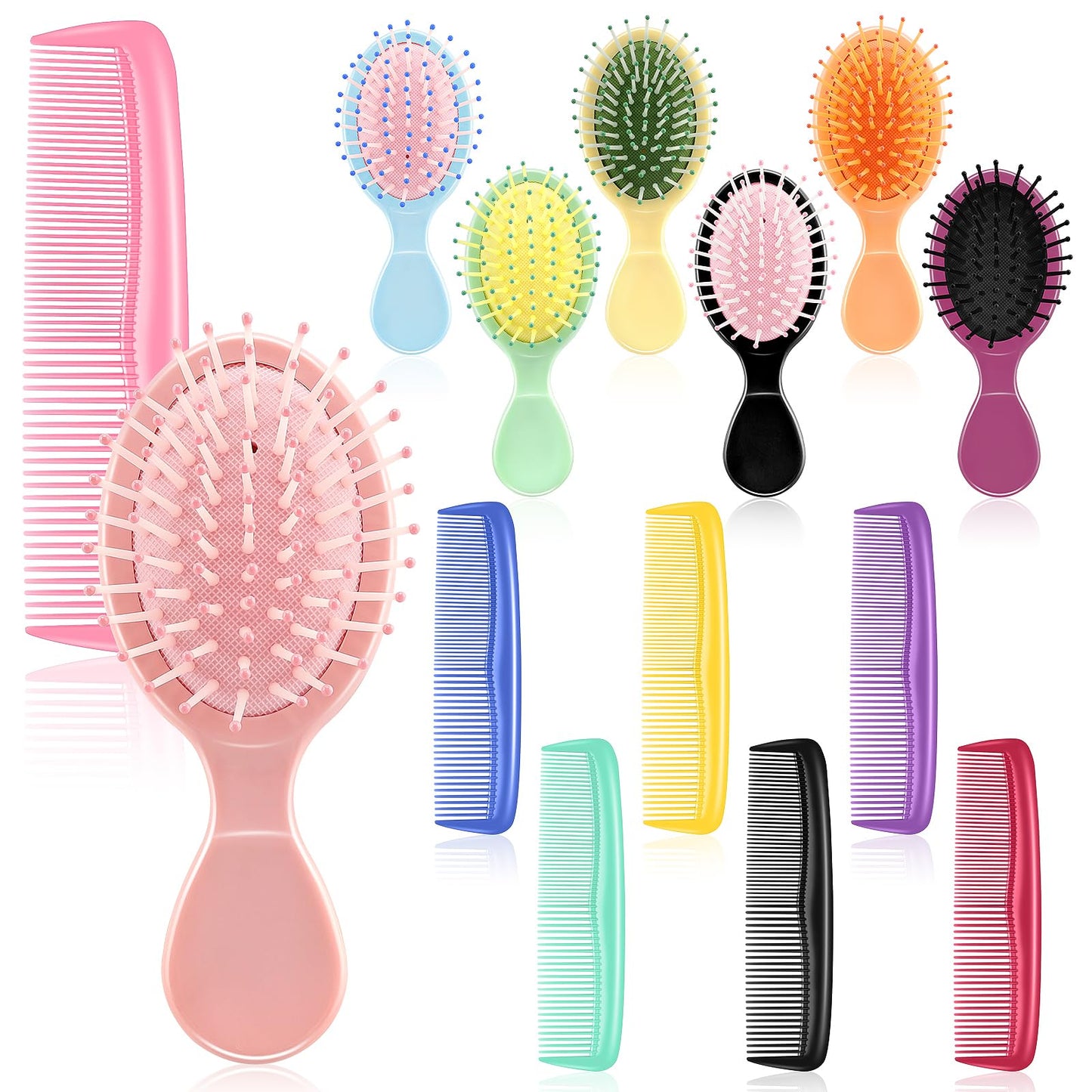 HOFASON 14 Pieces Bulk Mini Wet Hair Brush & Mini Combs Set for Kids Girls Women, Bridesmaid Gifts, Spa Party Supplies, Summer Stuff, 7 Travel Small Brush for Hair 7 Fine Wide Hair Combs for Boy Men