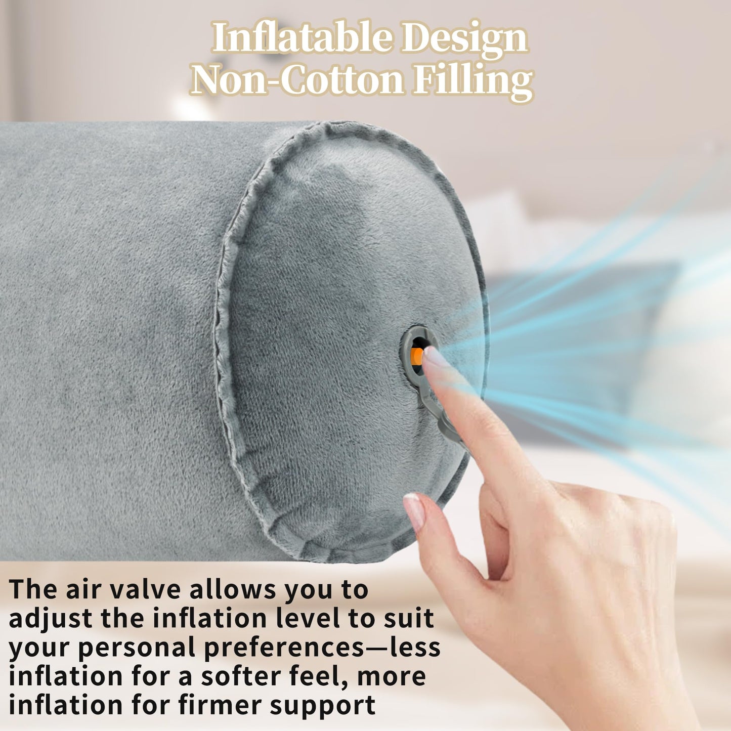 YEEKORO Inflatable Neck Pillow, Round Neck Pillows Support, Travel Pillow for Sleeping, Bolster Pillow for Bed, Legs and Back- Travel Essentials(4.9 x 11.8 inch