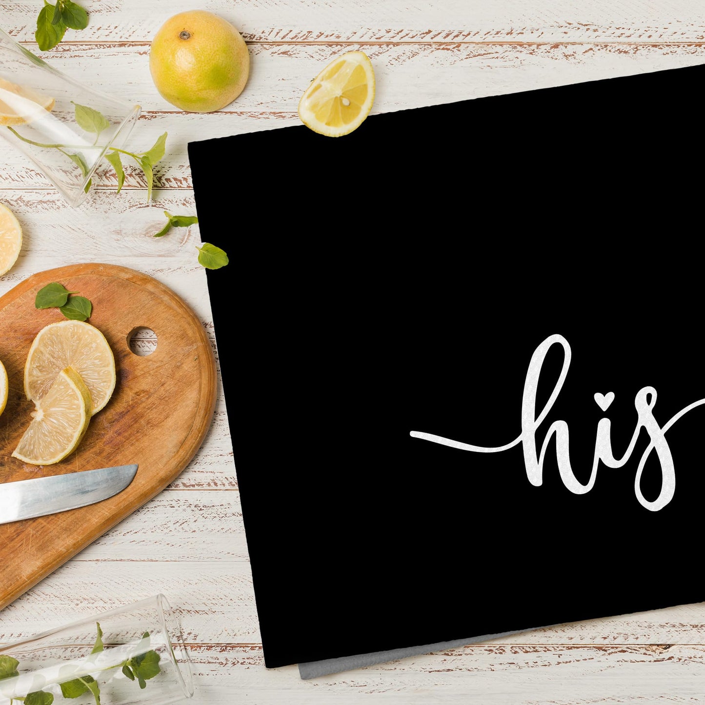 WAITPI His and Hers Valentines Day Bathroom Kitchen Towels Set of 2, His and Hers Gifts Hand Towels for Couple Bride Wedding Honeymoon, Black and White Decorative Tea Dish Towels for Kitchen 16x24in