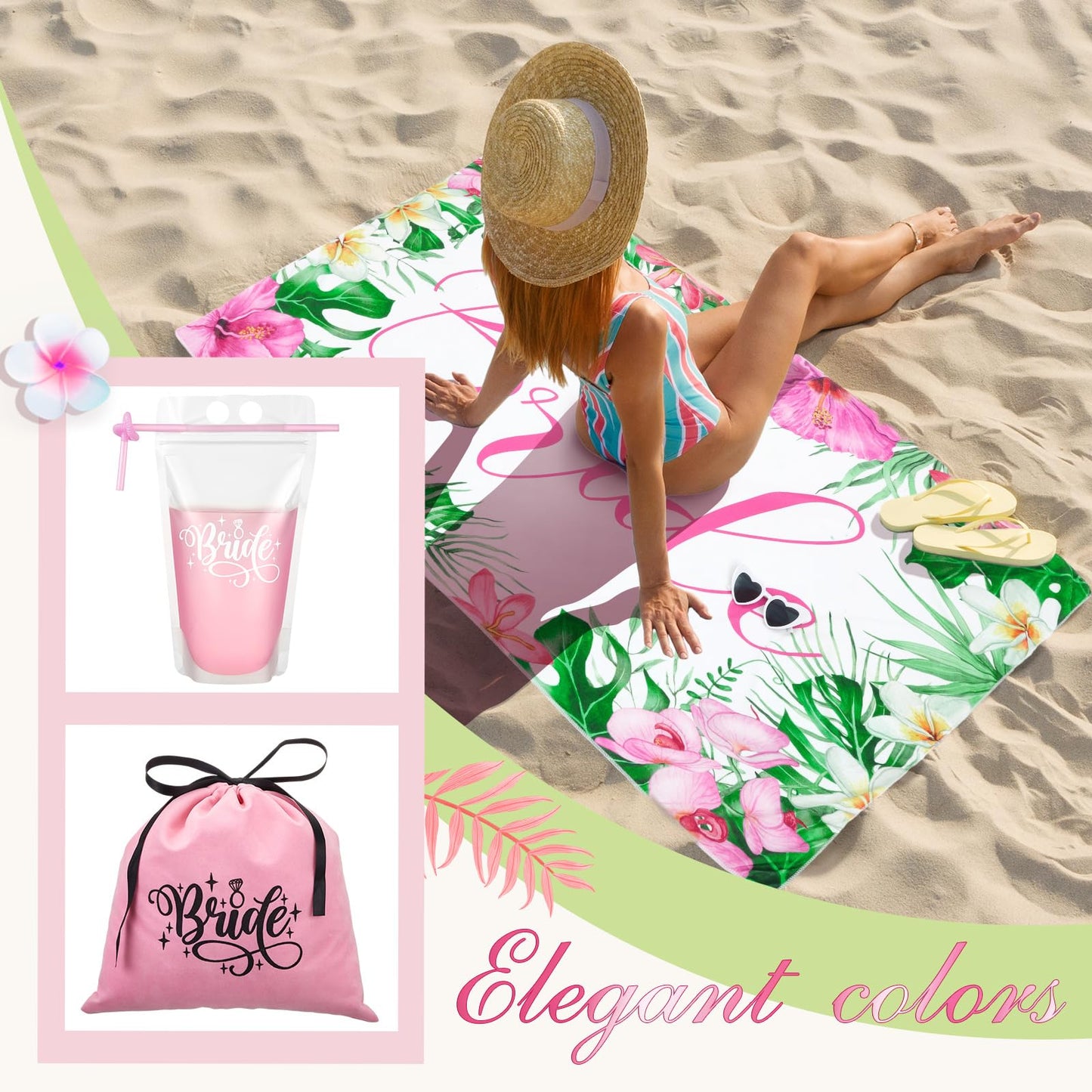 Hunnmingre 4 Pcs Bride Beach Towel Set Bridal Gift Bachelorette Beach Towel Honeymoon Bride Towel Bride to Be Bridesmaid Favors Engagement Party Supplies for Wedding Bachelorette Party, 63"x33"(Aloha)