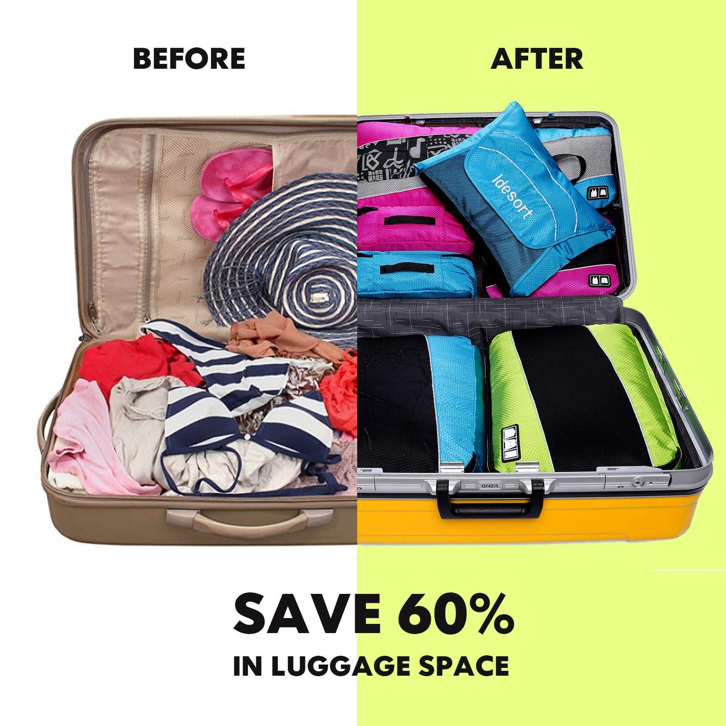 4 Set Packing Cubes, Various Sizes Travel Luggage Bags Organizers (Black)