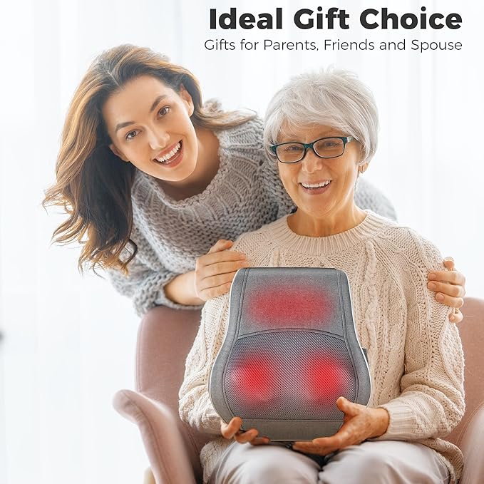 Brelley Shiatsu Neck and Back Massager with Heat, Deep Tissue Kneading Massage Pillow, Electric Massagers with Bi-Directional Rotating Head for Neck, Back, Shoulders, and Legs, Gift for Mom Dad Grey