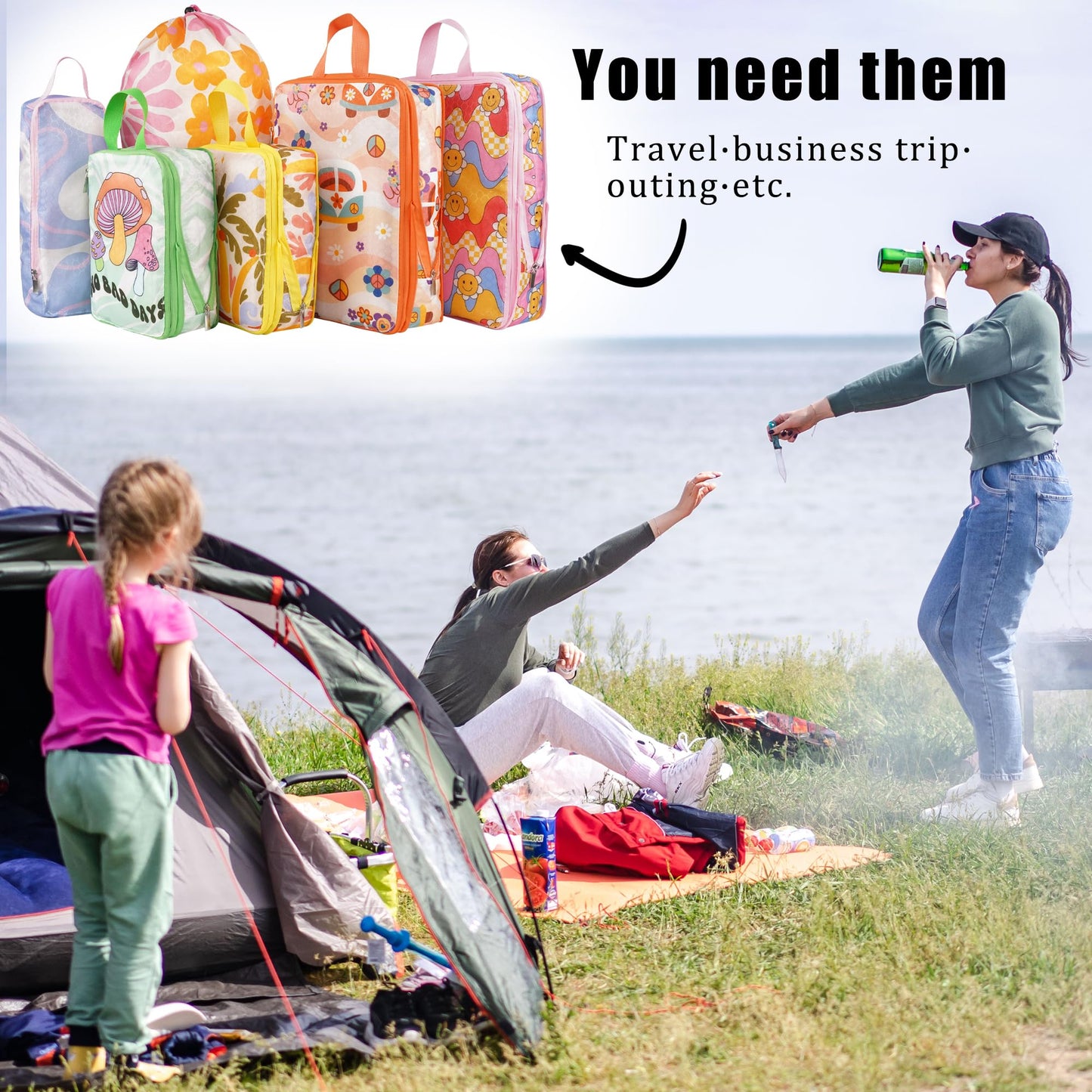 Hitanfe 8 Pcs Compression Packing Cubes Travel for Suitcases, Waterproof Luggage Organizer Washable Storage Bags Set for Backpack Travel- Packaging Cubes for Carry-Ons and Storage