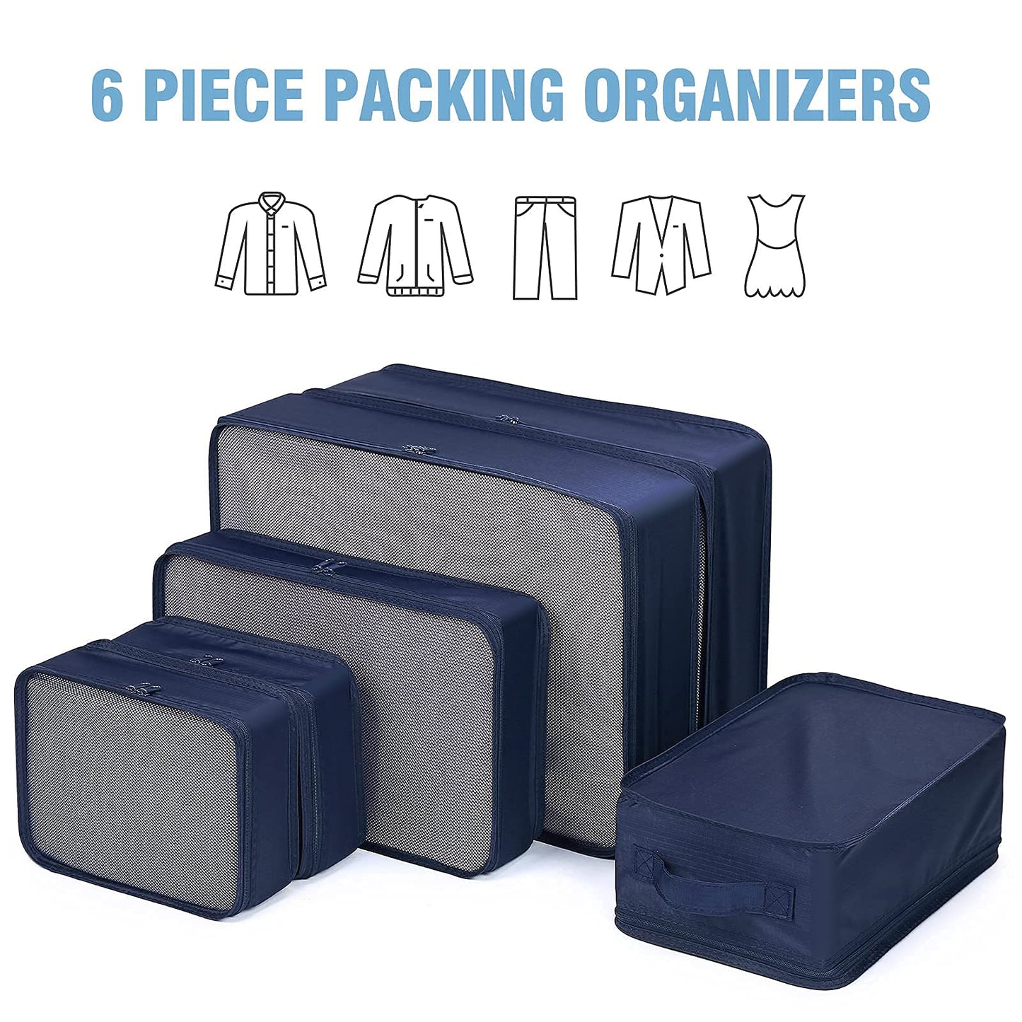 Packing Cubes for Carry On,Mossio 6 Pcs Ultralight Travel Organizer Accessories Navy Blue