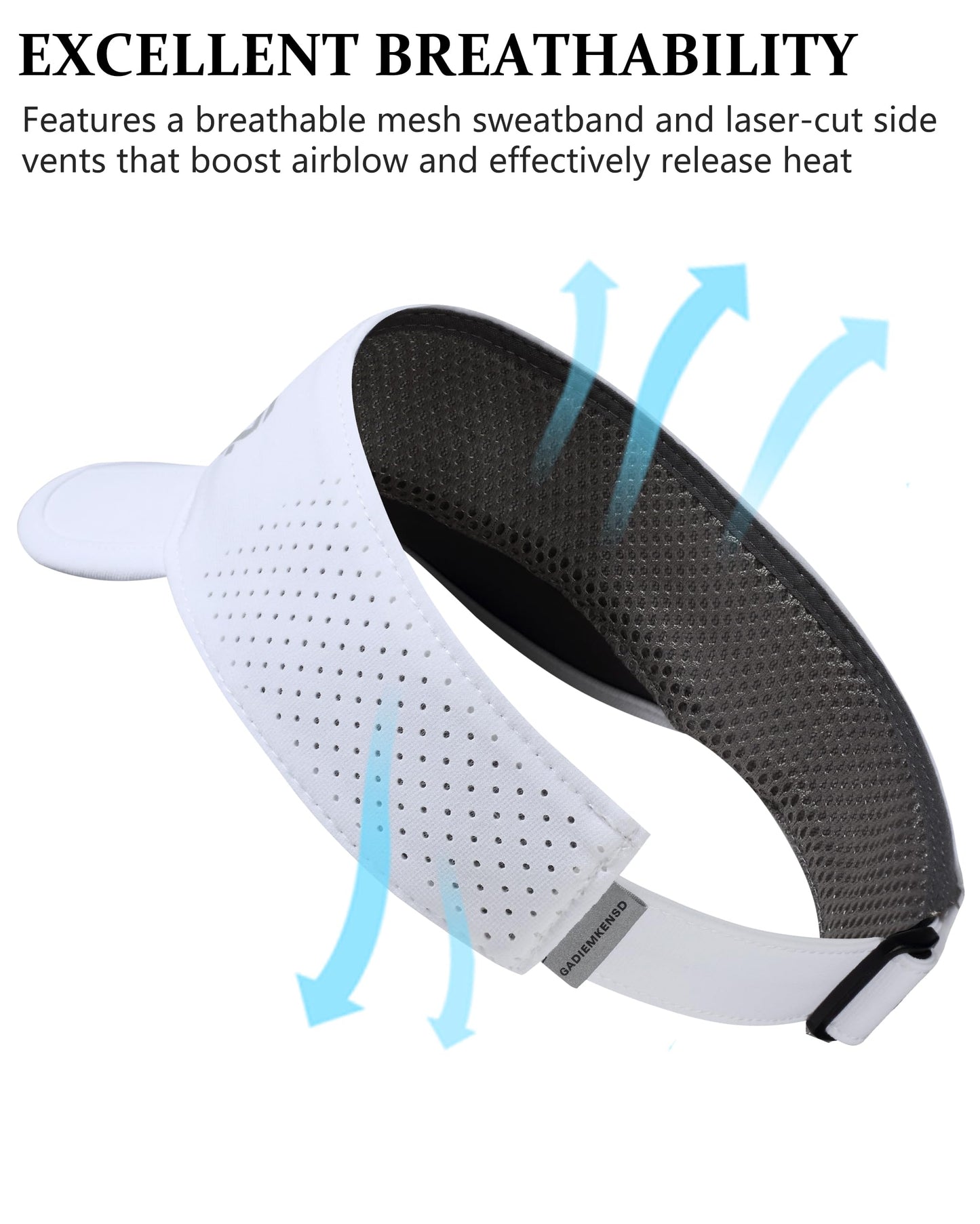 GADIEMKENSD Sports Sun Visor for Womens Men, UPF 50+ Golf Visor Folding Tennis Hat with Reflective Brim, Breathable Sun Hats for Running Pickleball Workout Travel White