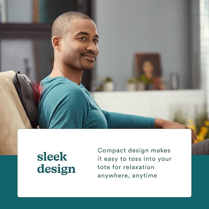 Homedics Cordless Shiatsu All-Body Massage Pillow with Soothing Heat, Reverse Function, Rechargeable Battery, and Integrated Controls –Lightweight