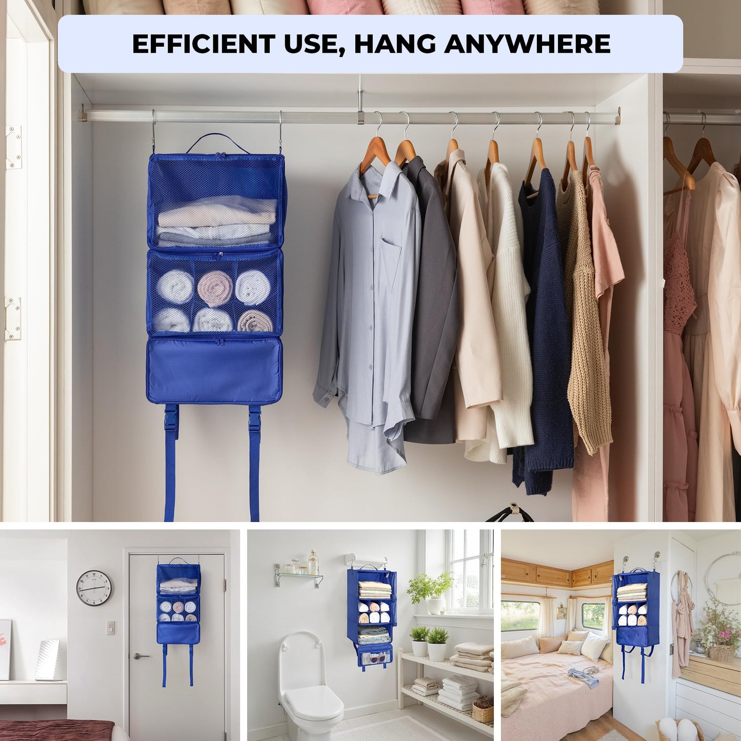 GRANNY SAYS Hanging Packing Cubes for Travel, Large Portable Hanging Suitcase Organizer, Foldable Compression Luggage Organizer Bags for Clothes, Carry on Closet Suitcase, XL-Blue Travel Shelves