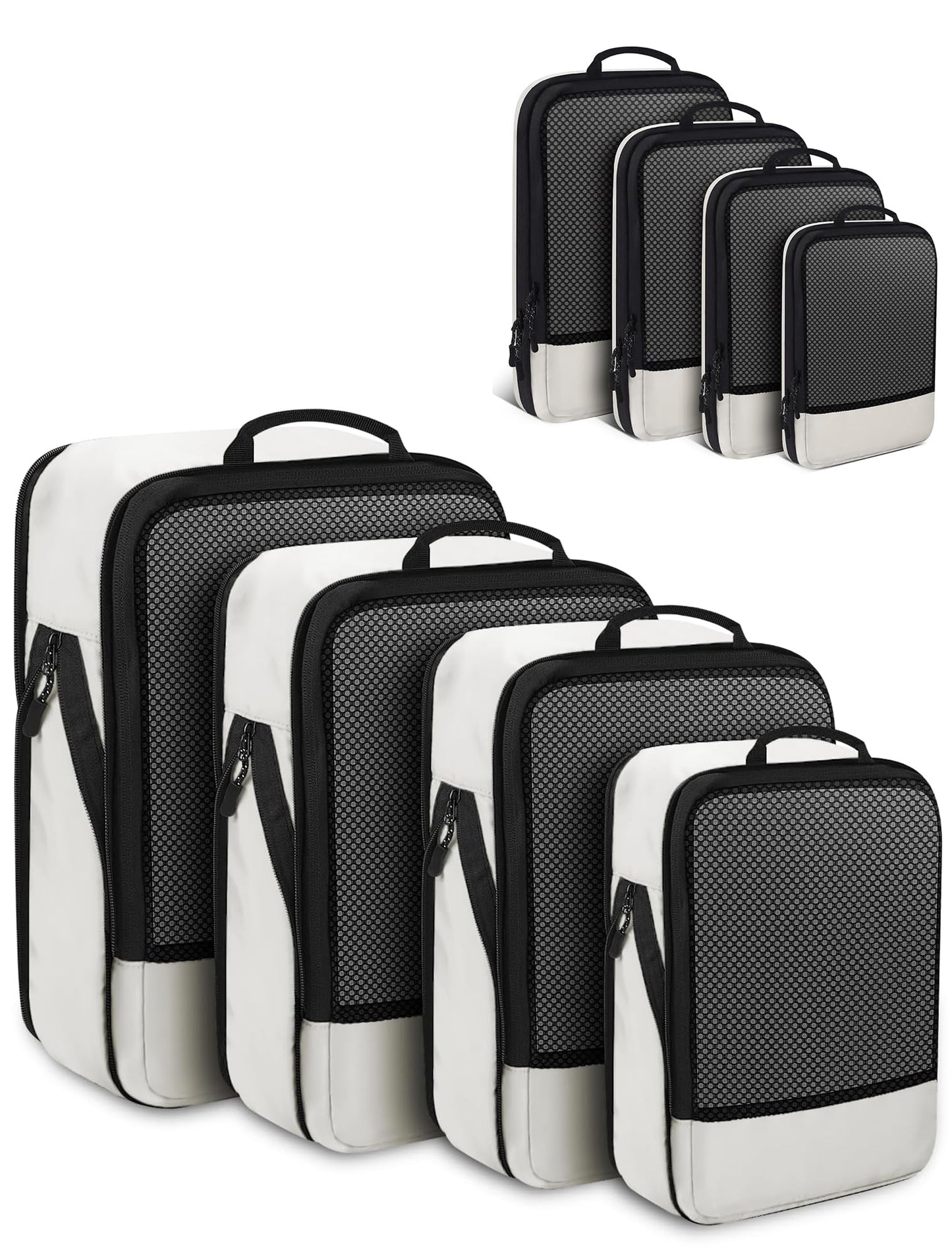 4 PCS Set Compression Packing Cubes for Travel, Lightweight Packaging Organizer Bags for Carry On Space Saving, Travel Essentials Cubes for Suitcase Backpack, Beige