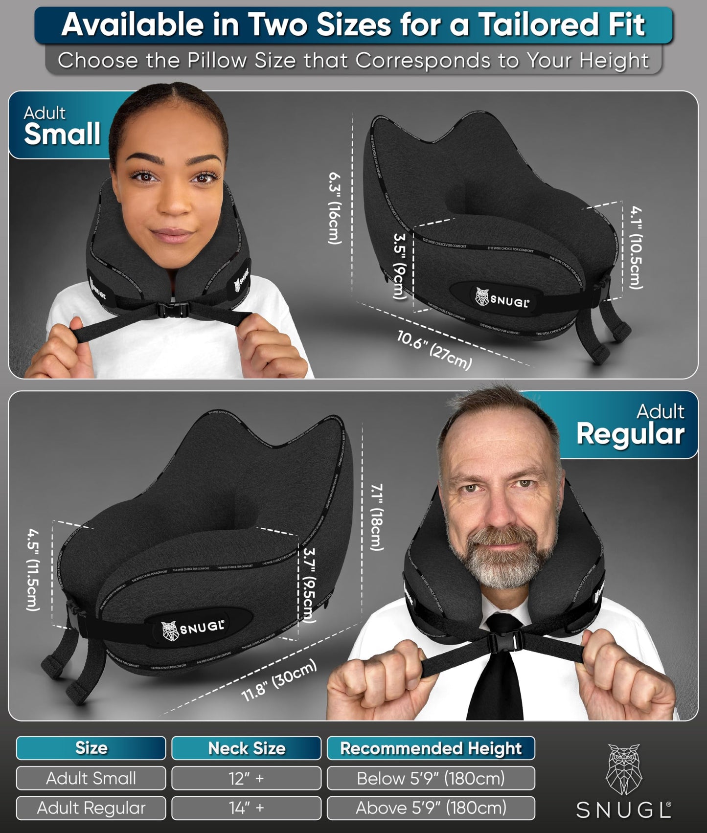 SNUGL Travel Pillow – Memory Foam Pillows - Airplane Neck Pillow with Carry Bag & Clip – Neck Support Travel Pillows - Airplane Essentials (Adult Regular - Black)