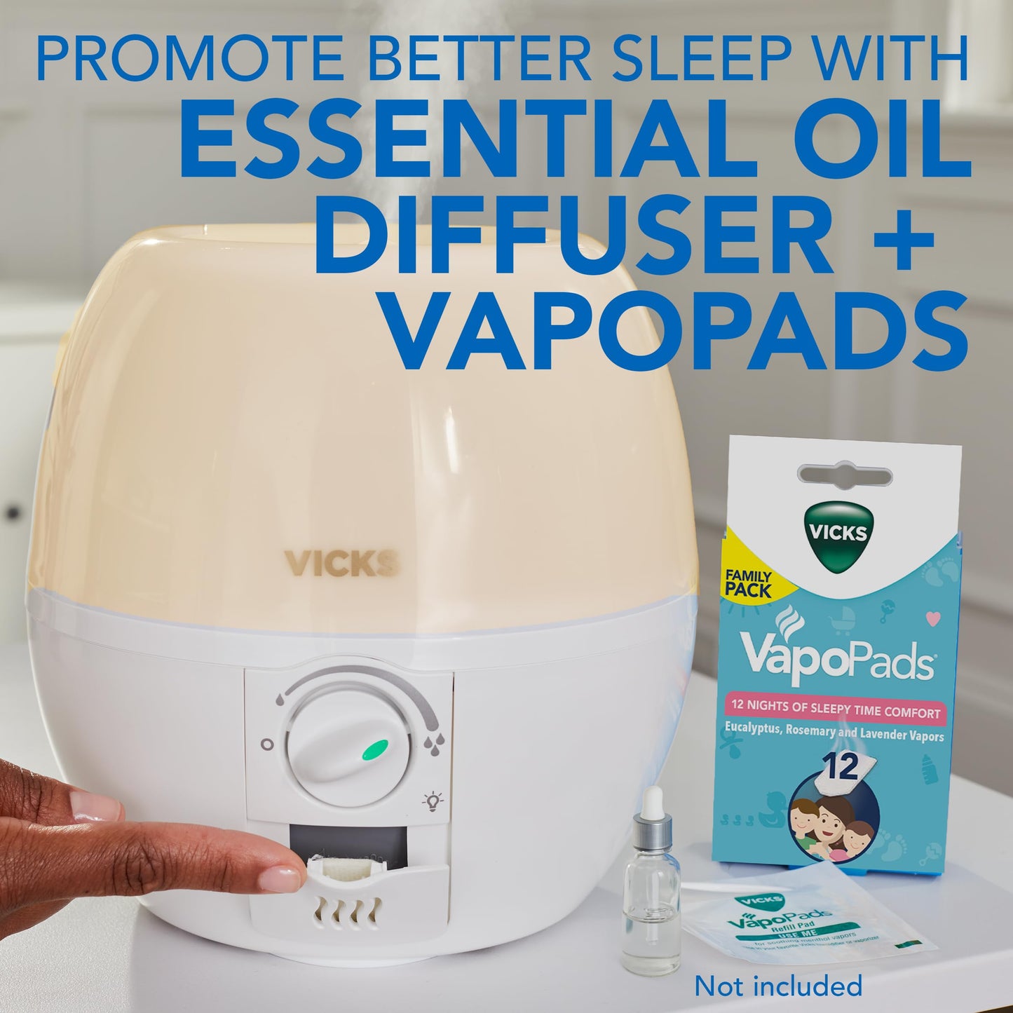 Vicks 3-in-1 SleepyTime Humidifier, No. 1 Brand Recommended by Pediatricians*. Cool Mist Humidifier with Night-Light, and Essential Oil Diffuser for Baby and Kids rooms. Visible Cool Mist, White.