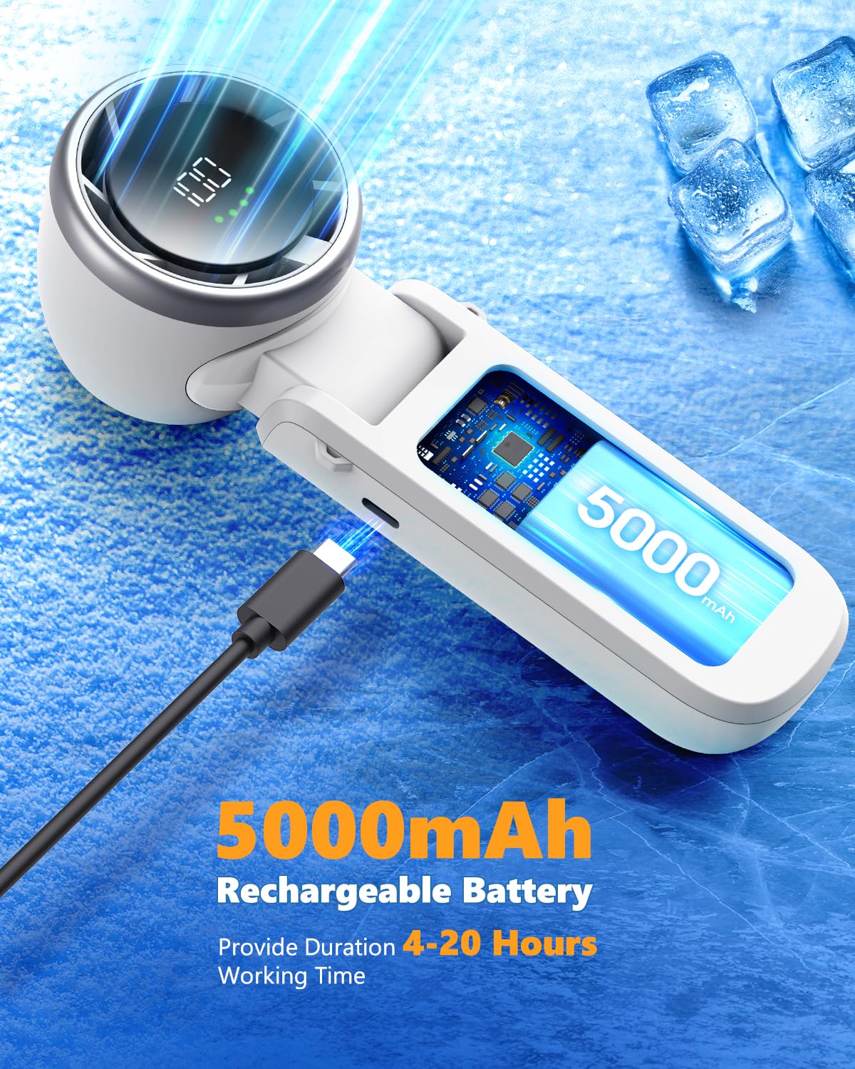 Portable Handheld Turbo Fan, Stepless 100 Gear Wind Rechargeable Personal Hand Fan, 5000mAh Handheld High Speed Fann with Air Turbo Tech, 3 IN 1 Pocket Fans Travel Fans for Outdoor/Indoor Activities