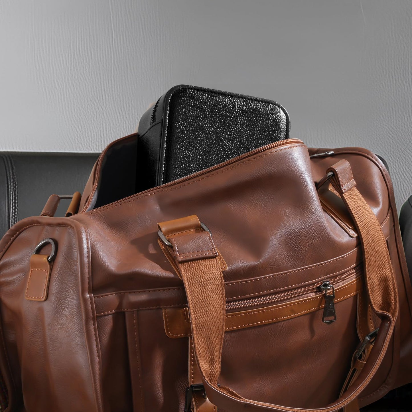 ProCase Travel Watch Case, 2 Slots PU Leather Mens Jewelry Box, Portable Watches Cufflinks Accessories Storage Case, Zippered Carrying Organizer Bag for Man -Black