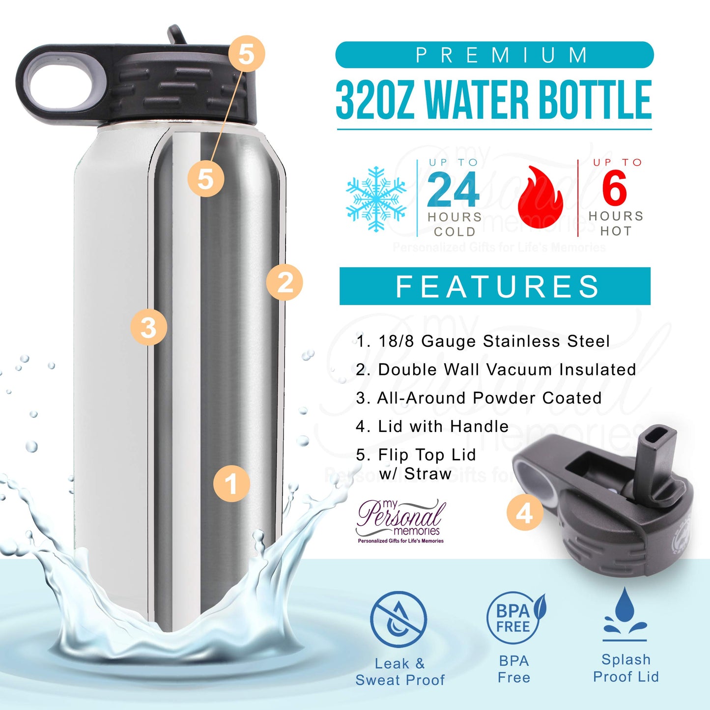 My Personal Memories Bride and Groom Insulated Travel Tumbler Set of 2 - Engraved To Go Cup Gift for Wedding, Rehearsal Dinner Party, Honeymoon, Reception (32 oz Water Bottle Tumbler Set)