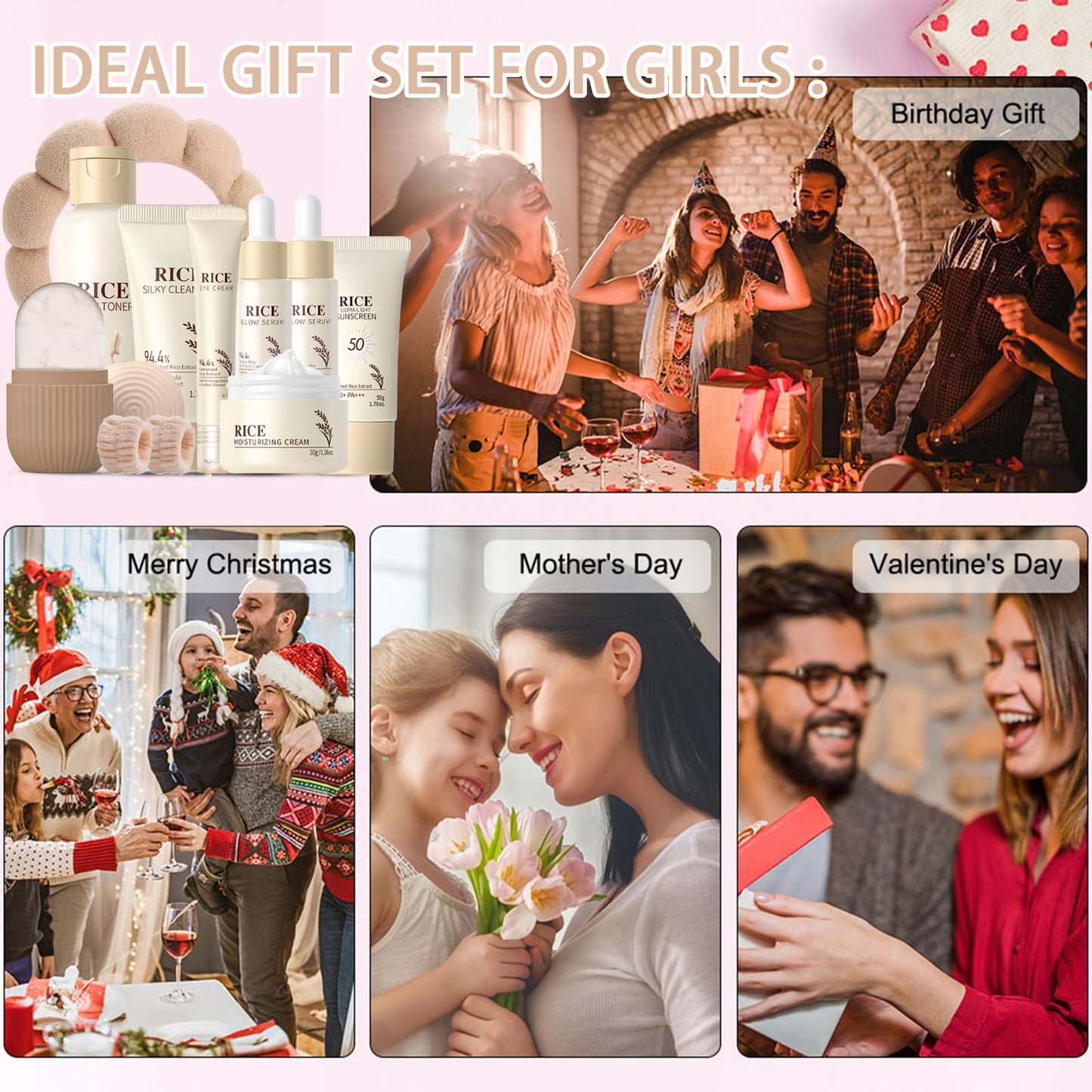 Rice Skincare Set for Teen Girl Gifts Birthday - Skin Care for Teens 10-12 - Hydrating Skin Care Routine Kit for Women - Gifts Birthday Facial Kit for Women - Skin Care Set with Cleanser,Serum