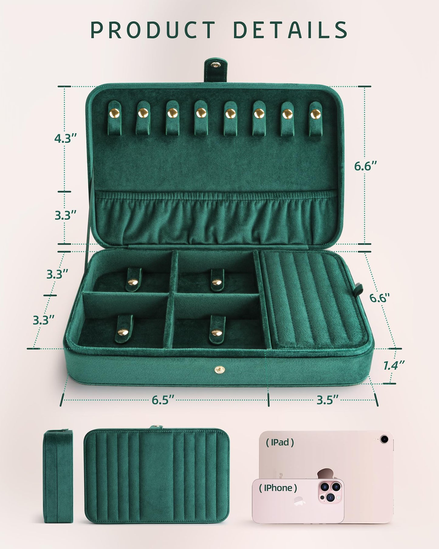 VELORIA Jewelry Box, Premium Velvet Travel Jewelry Organizers & Storage, Dust-Proof, Scratch-Resistant Jewelry Box for Necklace Bracelet Bangle, Portable Luxury Gift for Women & Girls (Emerald green)