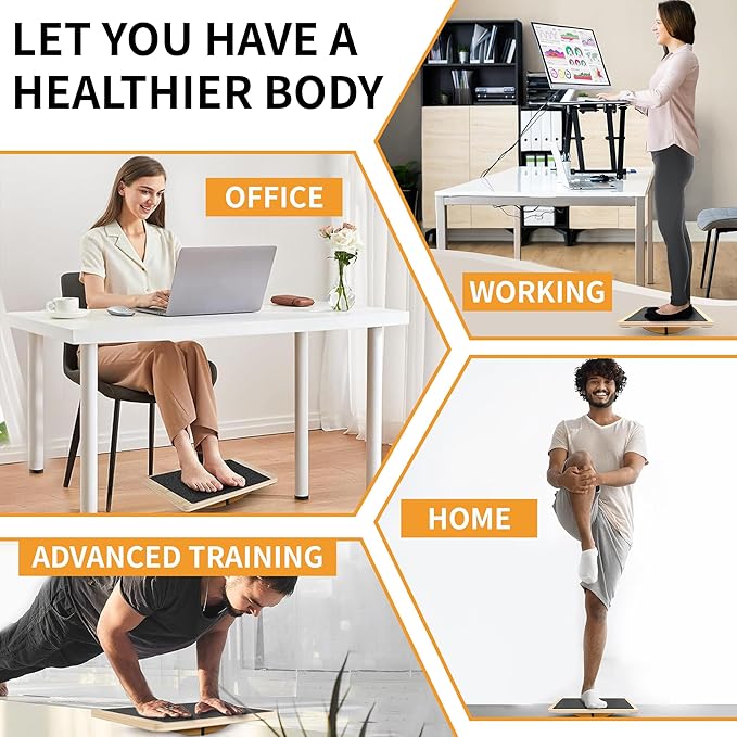 Balance Board for Physical Therapy, Wooden Wobble Board for Balance Training and Ankle Strengthening, Anti-Slip Surface, 350 lbs Capacity Standing Desk Rocker Board