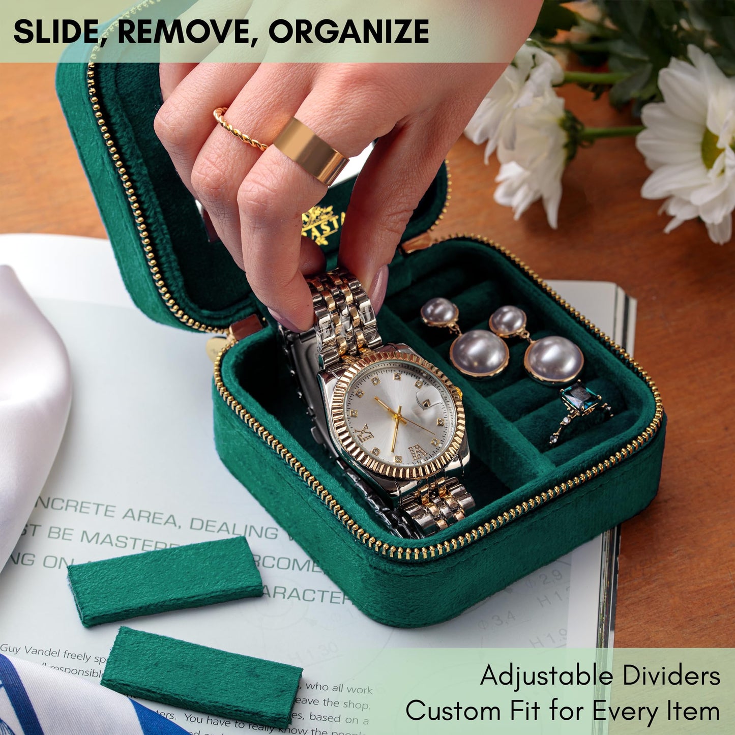 AVERASTA Luxury Velvet Jewelry Box - Travel Jewelry Box - Travel Jewelry Case Organizer with Mirror - Gifts for Women, Mom, Wife, Girlfriend, Her – Emerald Green