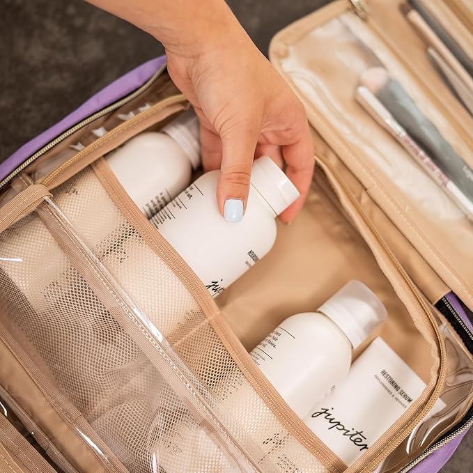 Carrywell |Not Made In China| Hanging Toiletry Travel Bag For Women, Makeup Organizer Case, Water-Resistant Cosmetic Bag For Full-size Containers, Toiletries (Purple, Medium)