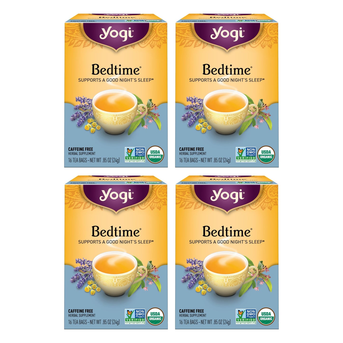 Yogi Tea Bedtime Tea - 16 Tea Bags per Pack (4 Packs) - Chamomile & Passionflower Herbal Tea Blend - Tea to Support a Good Night's Sleep - Includes Lavender, Licorice Root, Spearmint & Cardamom
