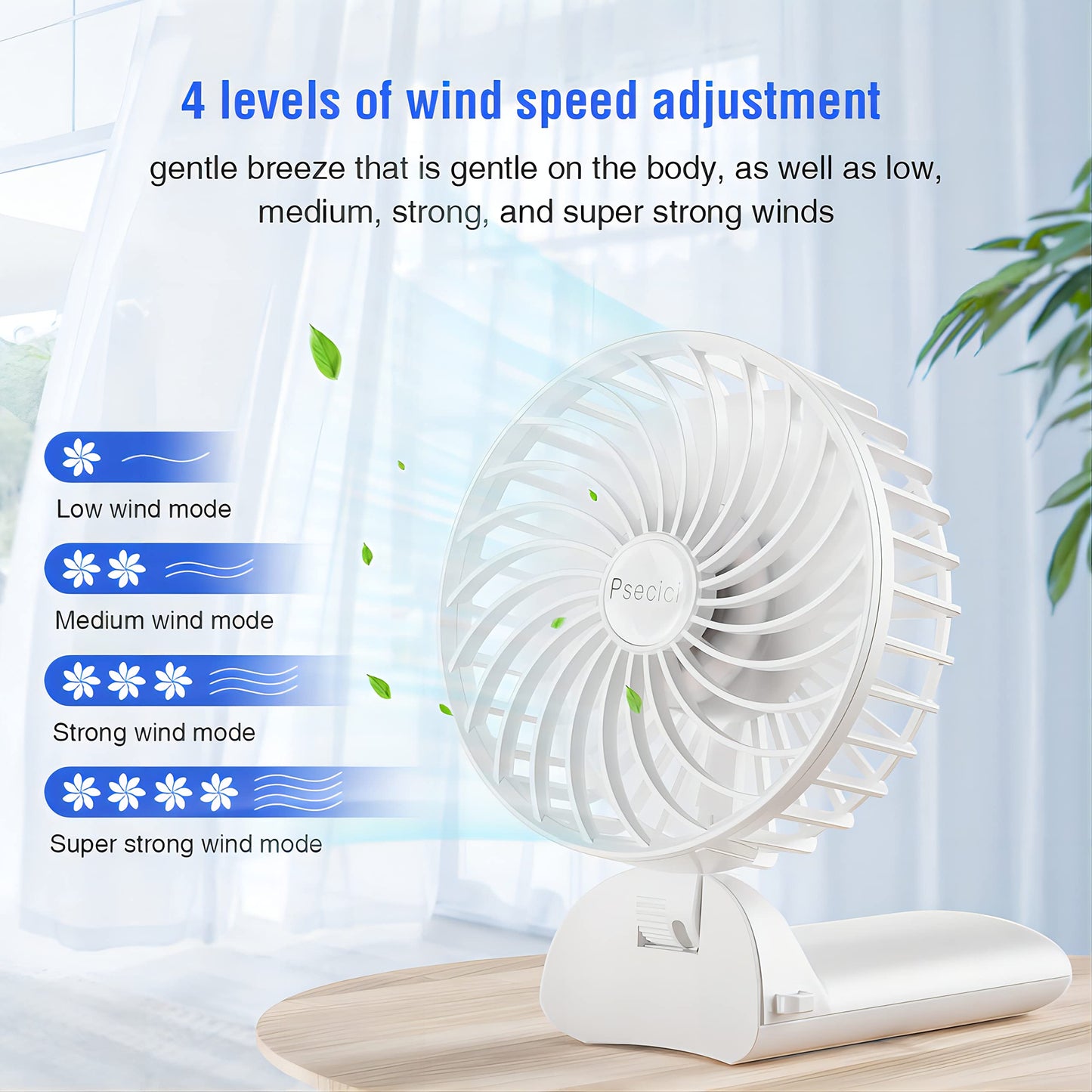 Psecici Handheld Fan, Mini Portable Personal Fan with lanyard, 4 Speeds Level 180° Foldable Design for Desk/Travel/Office/Outdoor