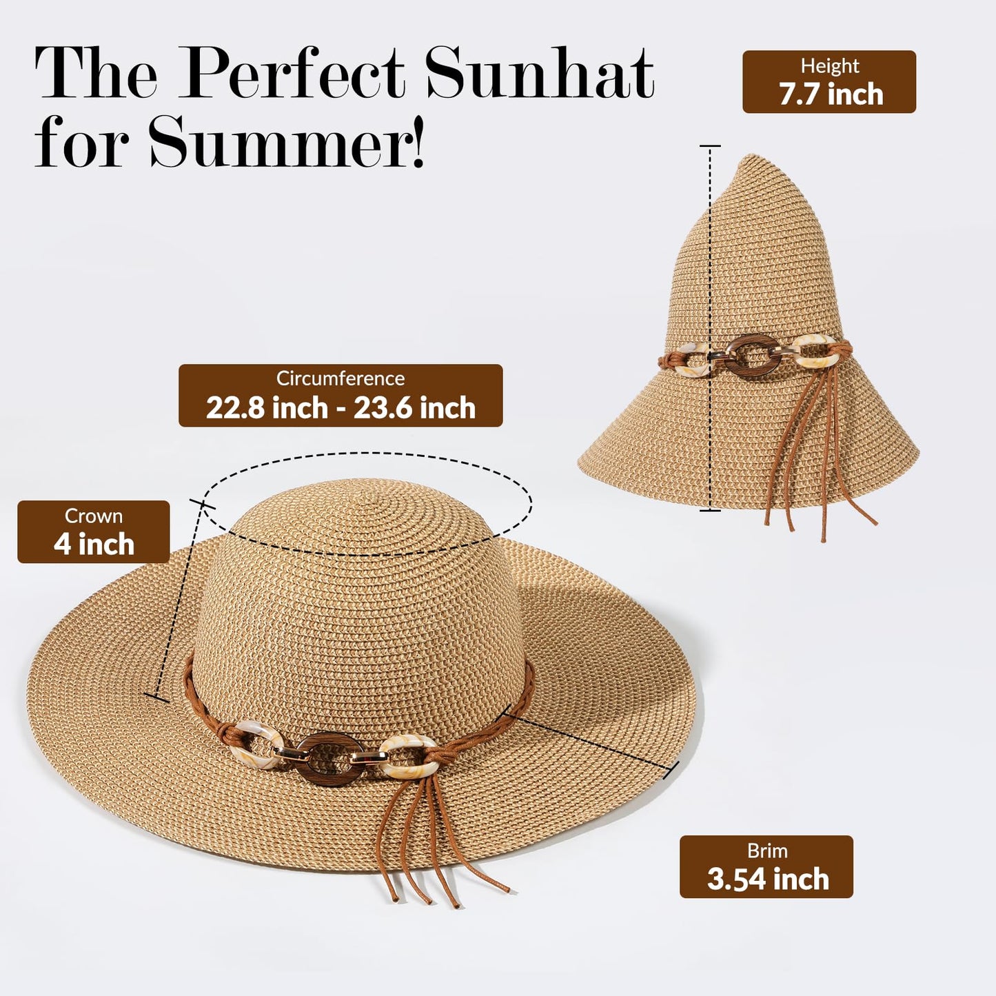 Beach Hats for Women - Sun Hat Womens, Wide Brim Straw Womens Sun Hat with Wind Lanyard Roll Up, Foldable Beach Hat UV Protection