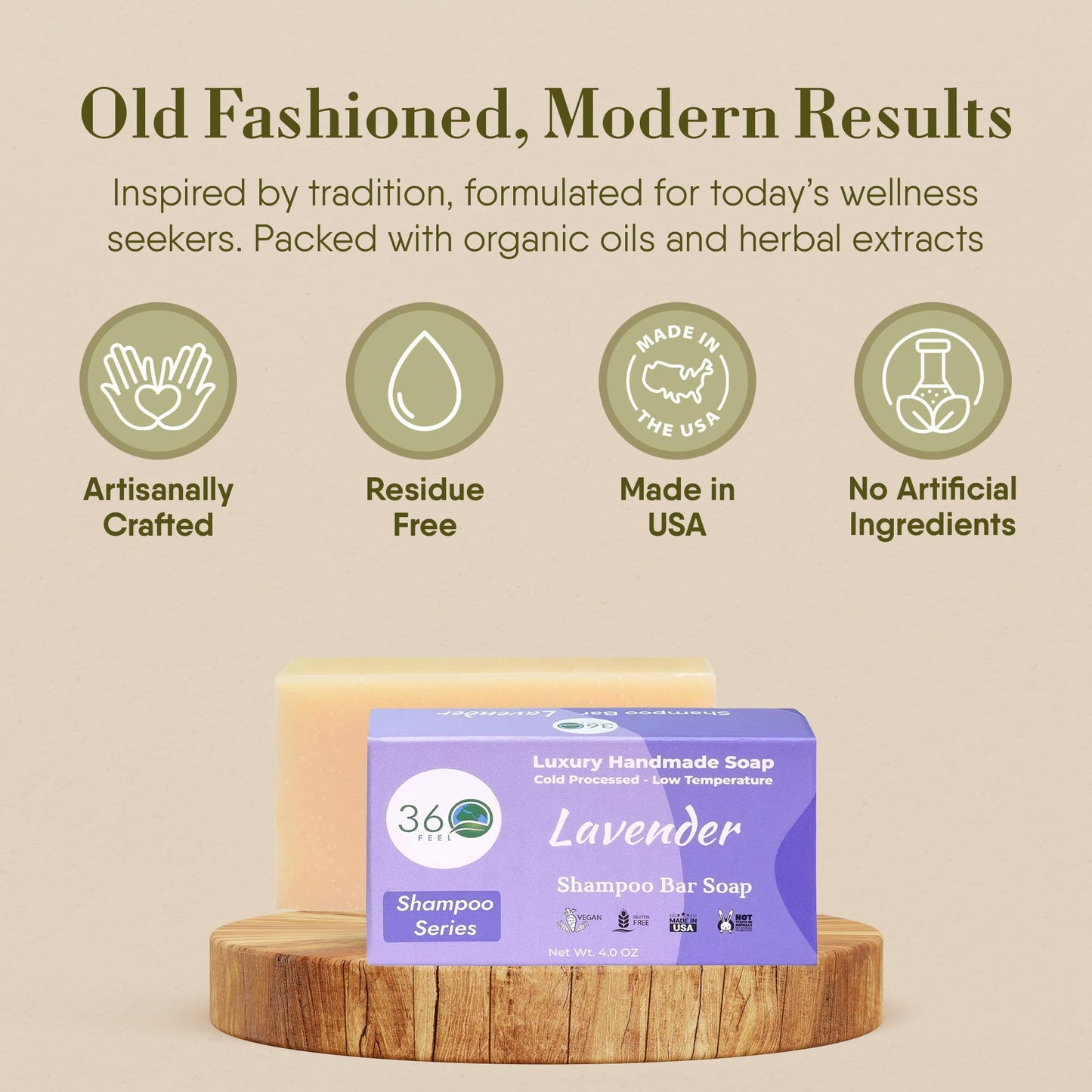 360Feel Lavender Shampoo Bar - Nourishing and Moisturizing Anti-Dandruff Shampoo Bar - Handmade with Essential Oils - Travel Friendly and Compact - Zero Harsh Additives - 3.5 Ounce