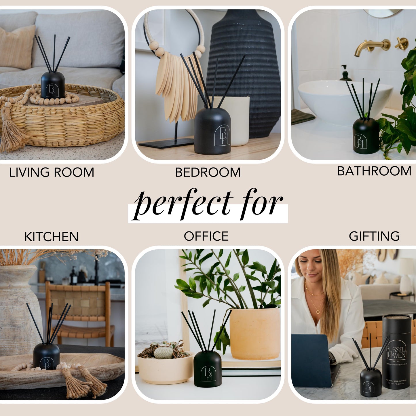 Reusable Reed Diffuser, Lavender - Matte Black Flower Scent Diffuser Set - Essential Oil and 6 Oil Diffuser Sticks - Reed Diffusers for Home, Bedroom Decor, Diffuser for Office - 150ml