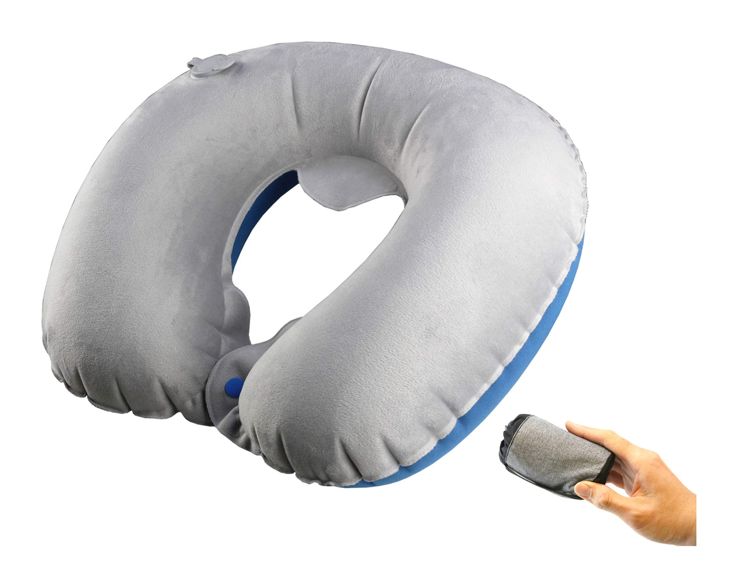 TREKOLOGY Inflatable Neck Pillow for Travel – Compact Ultralight Air Pillow with Button Inflation & Quick Deflate – Dual-Fabric Neck Support Cushion for Airplane, Car, Train, Bus