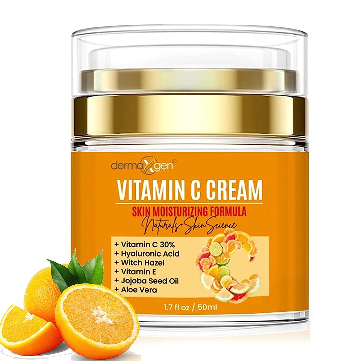 DERMAXGEN Organic Vitamin C Cream for Face - Deep Hydration Vitamin C Face Moisturizer with Hyaluronic Acid and Vitamins C & E - Anti-Aging Formula to Reduce Wrinkles and Fine Lines - 1.7 Fl Oz