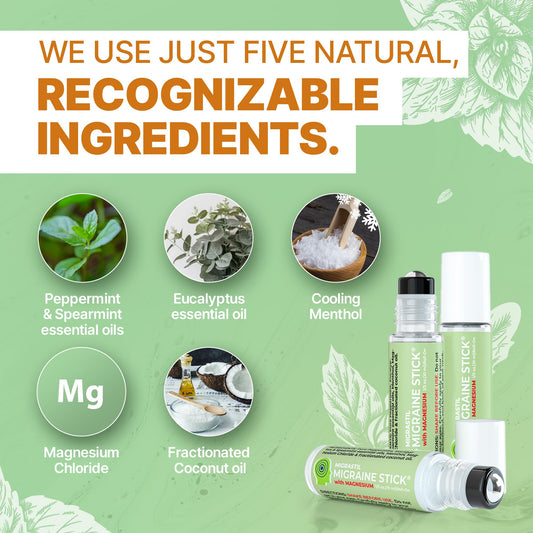 MIGRASTIL Migraine Stick with Magnesium Cooling Peppermint Eucalyptus Essential Oil Topical Magnesium for Headache Support. Made in The USA 10 ml