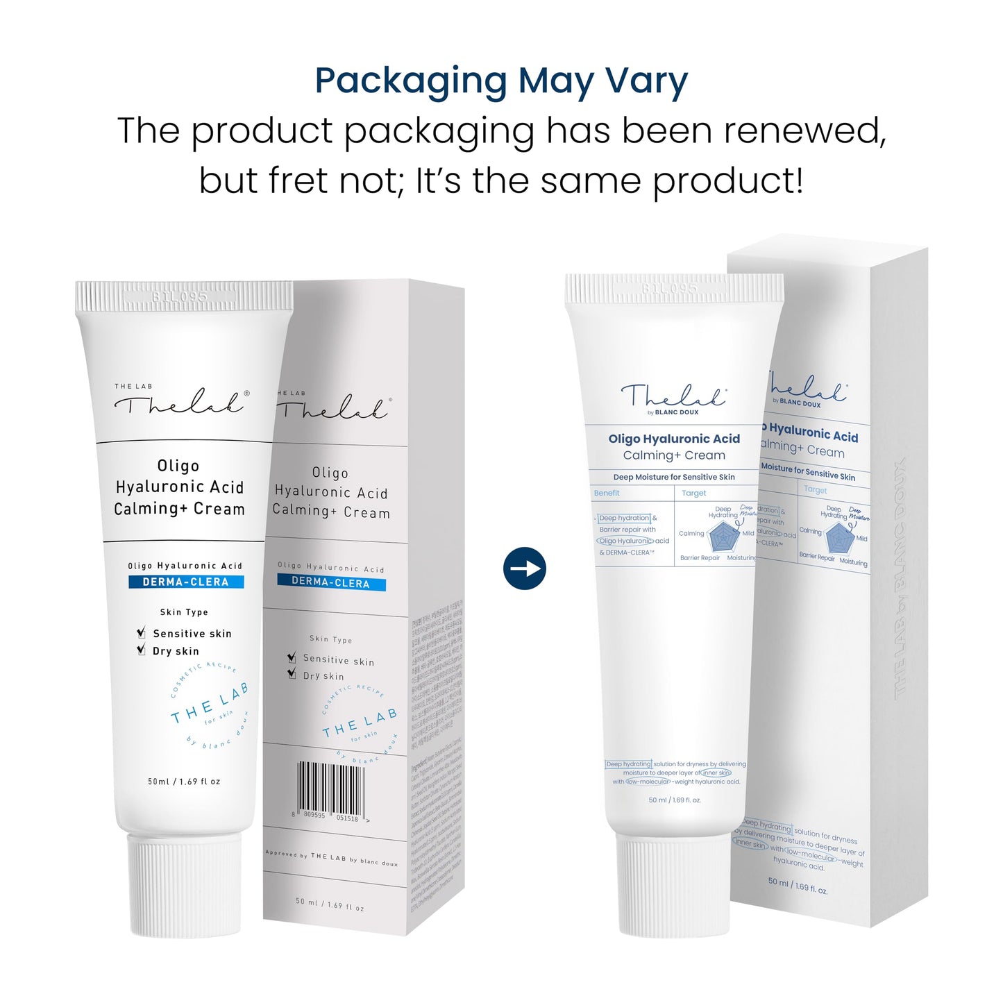 Blanc Doux Oligo Hyaluronic Acid Calming Cream 1.69 fl. oz. - VEGAN Certified - Greatly Moisturizing Cream for Sensitive, Dry Skin with Hyaluronic Acid Deep Hydrating, Soothing - Best Korean Skin Care