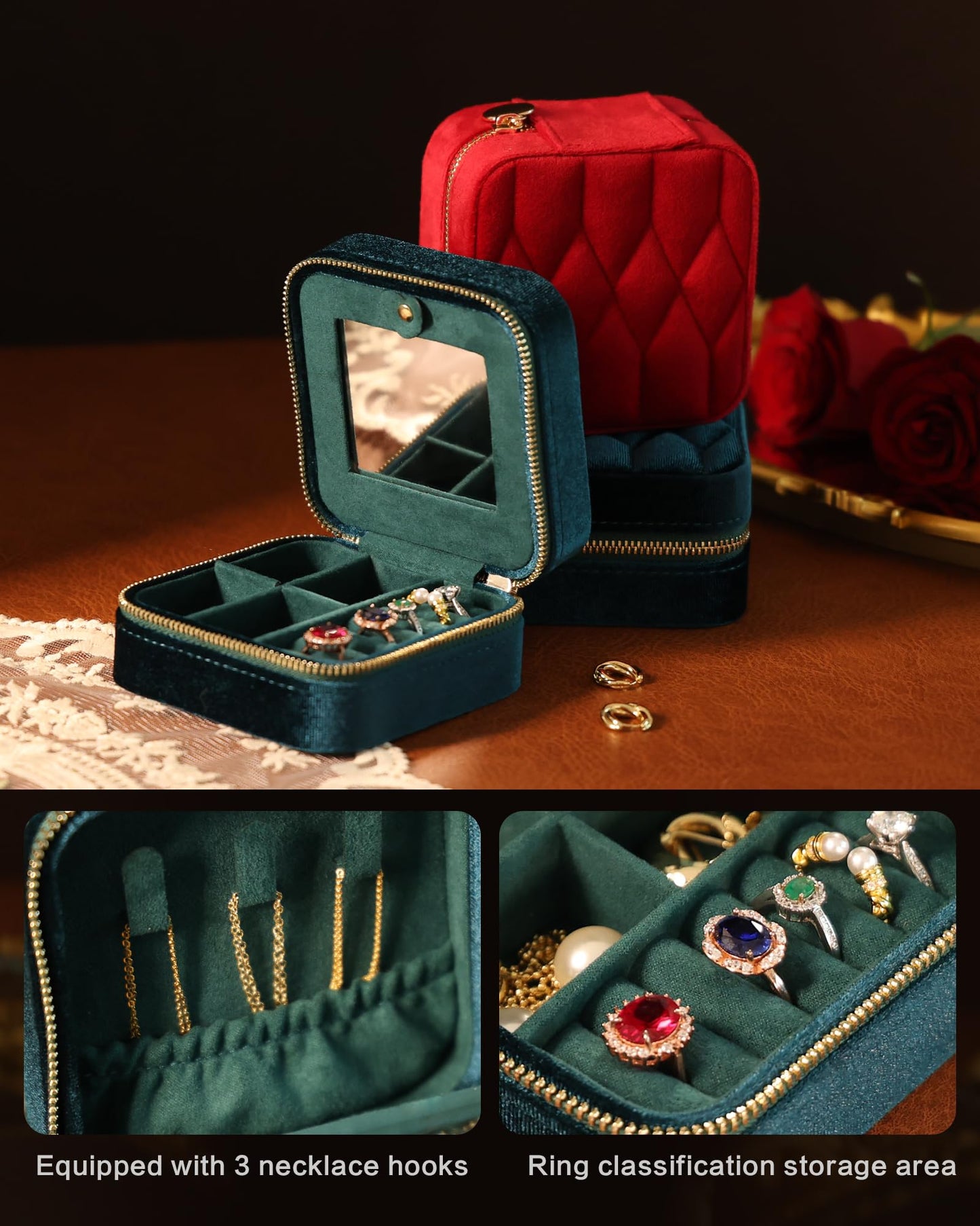 Vidifina Travel Jewelry Case-Velvet Organizer Adjustable Compartments for Necklaces, Rings | Portable Luxury Travel Jewelry Box for Women, Gift-Worthy Design