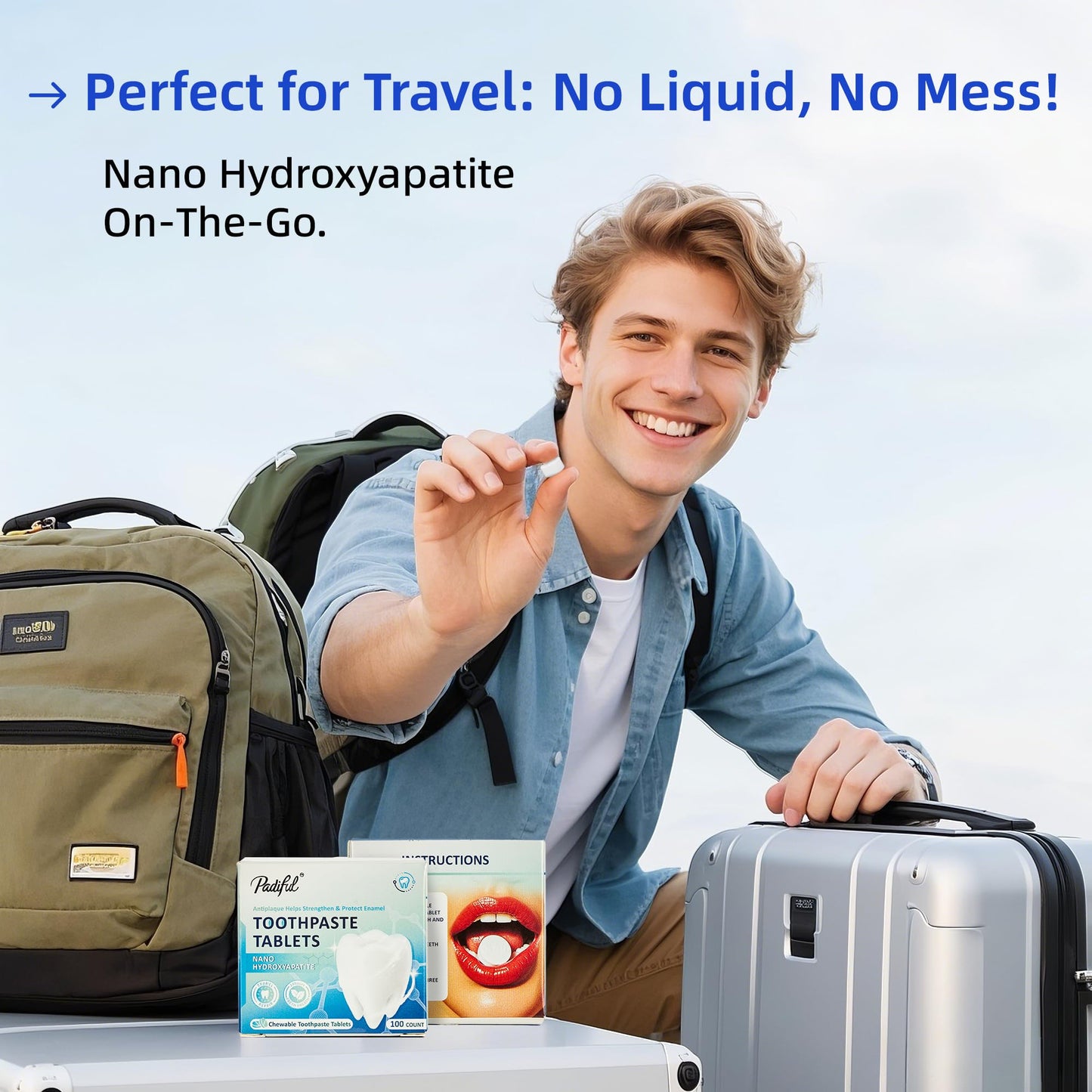 Toothpaste Tablets, Hydroxyapatite Chewable Toothpaste Tabs, Travel Mouthwash Tablets for Deep Cleaning, Fresh Breath, Enamel-Safe, Fluoride & Plastic Free (100 Count)