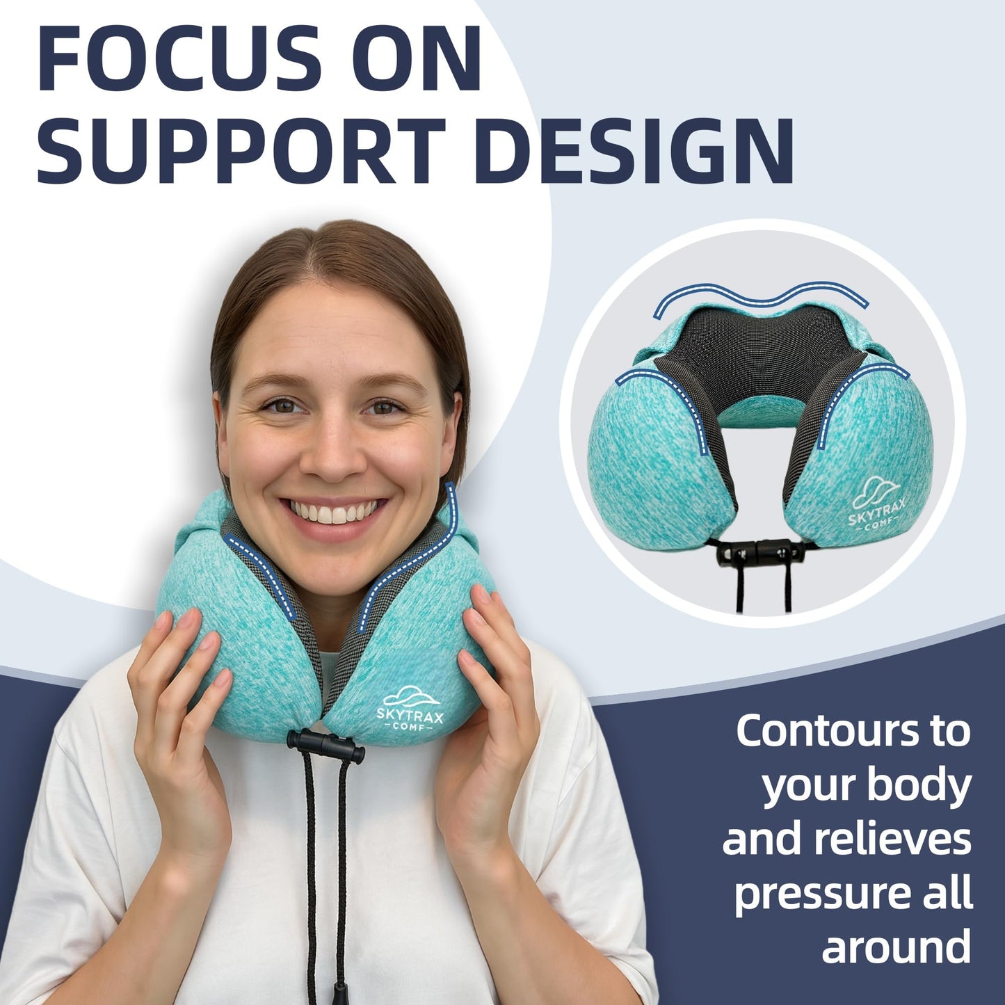 Travel Pillow with Extra Large Hood for Airplane Long Flights Privacy and Comfort Memory Foam with Skin-Friendly Cover for Road Trip Head&Neck Support for Plane Office Cars Sleeping & Rest (Mint Blue)