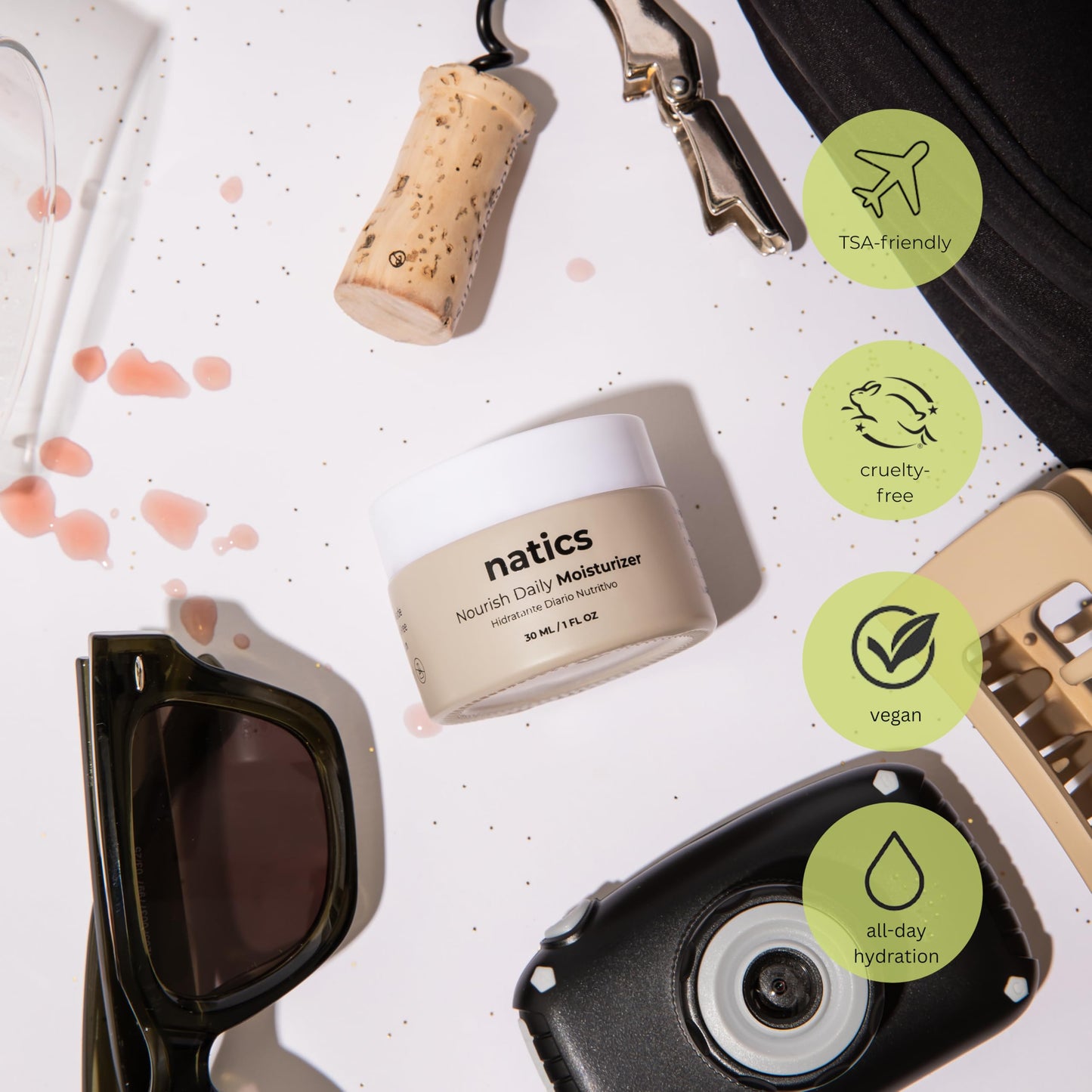 Natics Nourish Daily Face Moisturizer – Instant Hydration & Barrier Repair with Natural BHA & Prebiotics – Vegan, Cruelty-Free, TSA-Friendly Travel Size, for Sensitive, Oily & Acne-Prone Skin (1 oz)