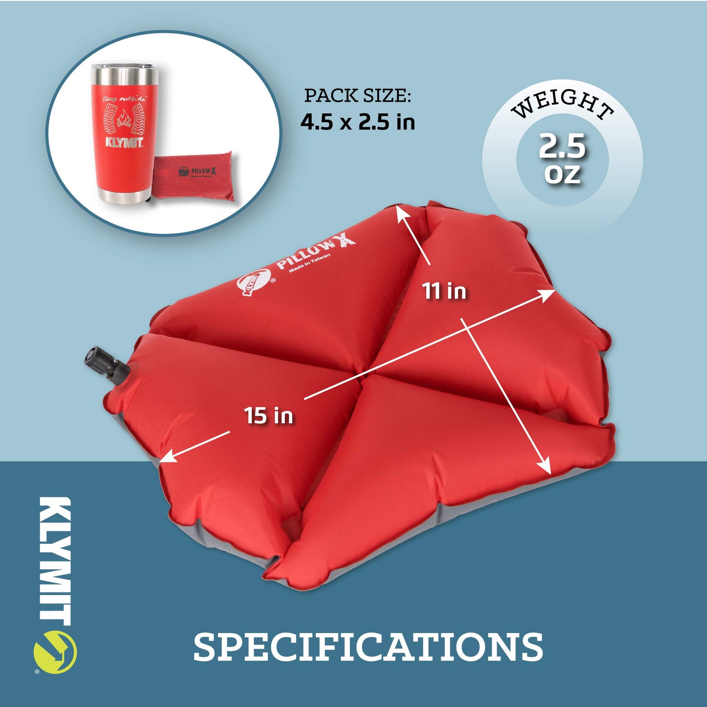 Klymit Pillow X Inflatable Camping & Travel Pillow, Red/Gray