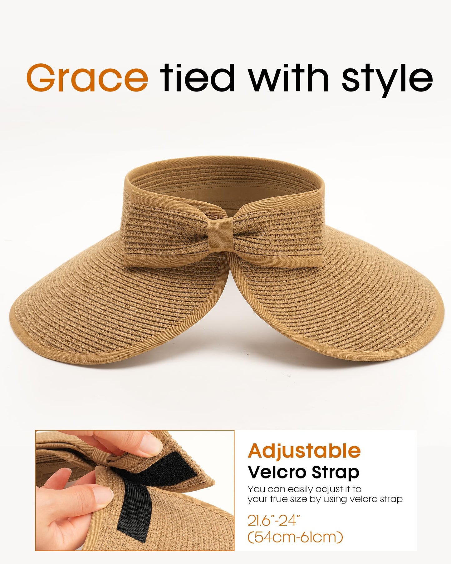 FURTALK Sun Visor Hats for Women Beach Hat Ponytail Summer UPF 80+ Beach Vacation Essentials Packable Wide Brim Khaki