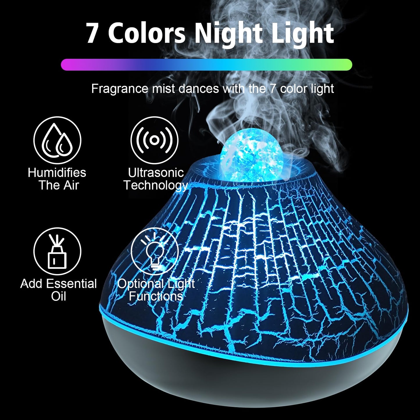 Essential Oil Diffusers for Home, 160ml Small Aromatherapy Diffuser with Auto Shut-Off Home Fragrance Aroma Diffuser with 7 LED Color Night Light Mini Humidifiers for Bedroom