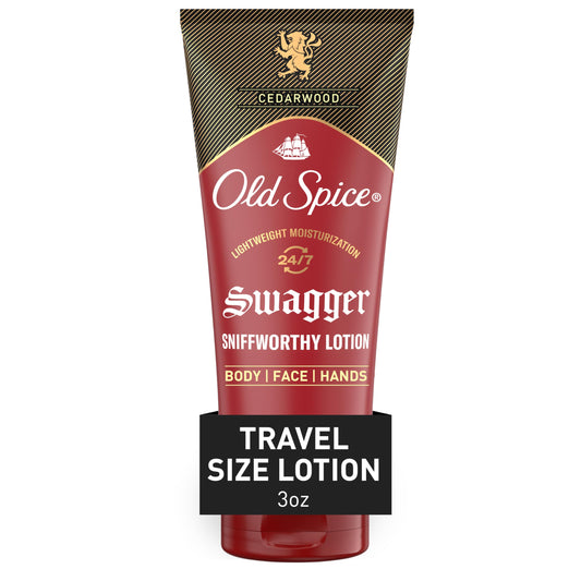 Old Spice Body Lotion for all skin types, Travel Size 24/7 Lightweight Moisturization with Amazing Scent for Face, Hand and Body, Swagger Scent of Cedarwood, Instant Absorption, 3oz