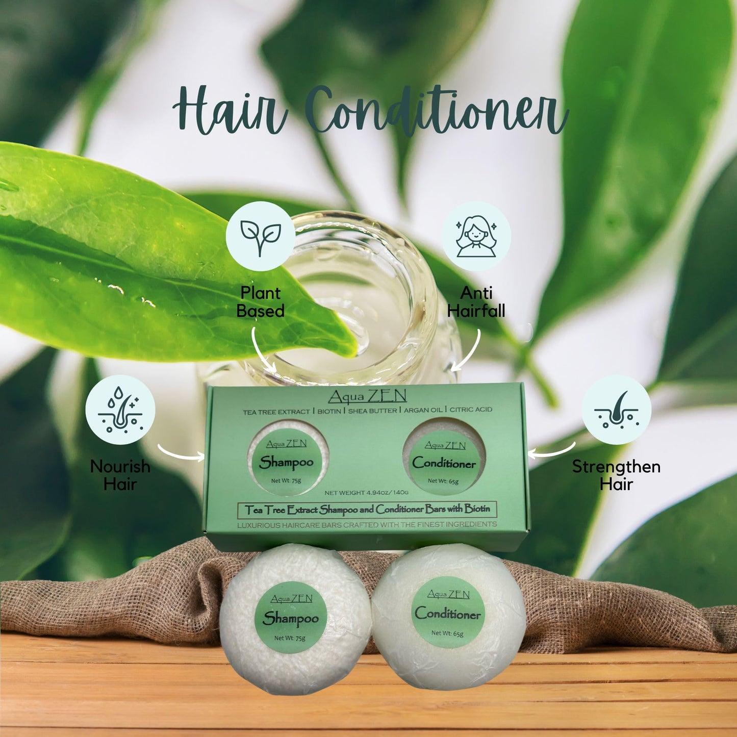 Tea Tree Shampoo & Conditioner Bars Set - Infused with Biotin, Argan Oil, Shea Butter, Citric Acid | Premium Hair Care for All Hair Types | Revitalizing & Nourishing | Travel Shampoo & Conditioner