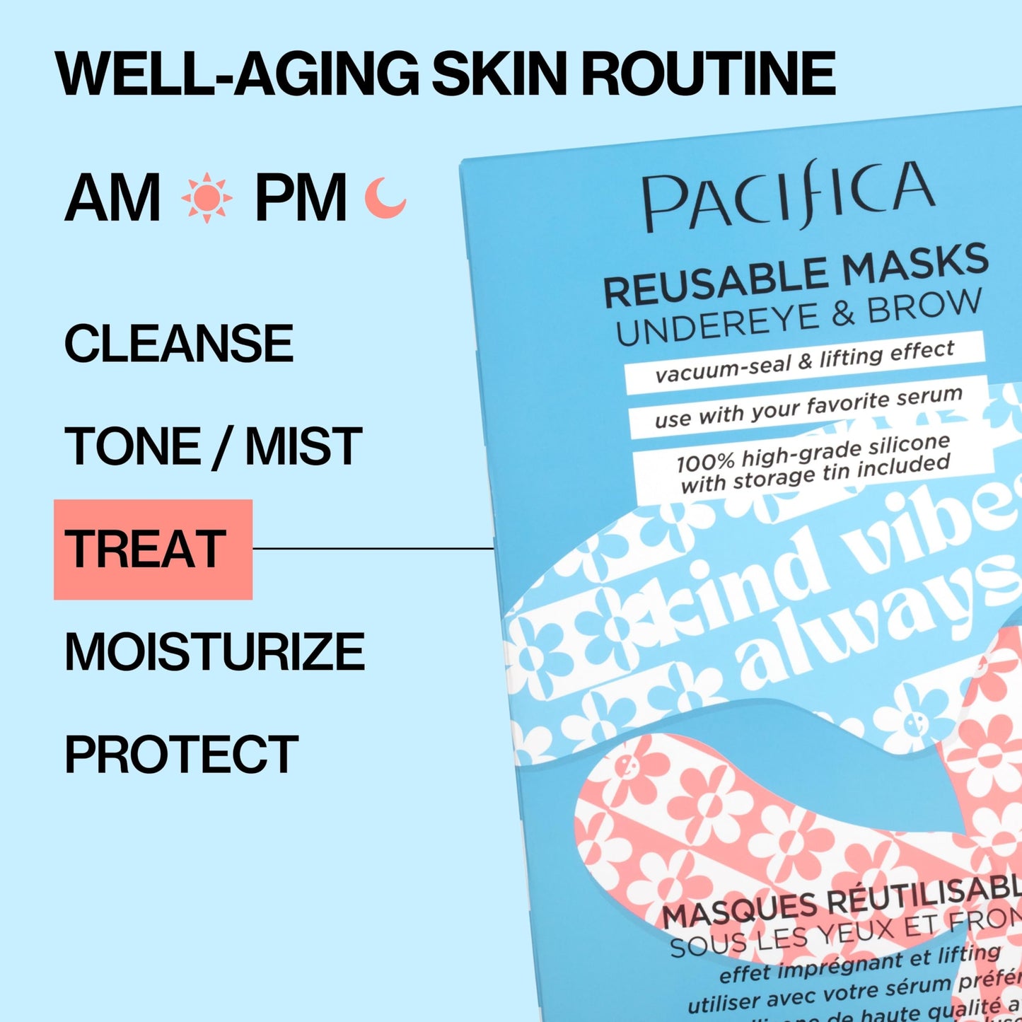 Pacifica Reusable Mask Set – Silicone Undereye & Brow Mask Set for Forehead & Under Eye, Anti-Wrinkle, Firming, Pair with Serum, Vegan & Cruelty-Free, 3 Pieces