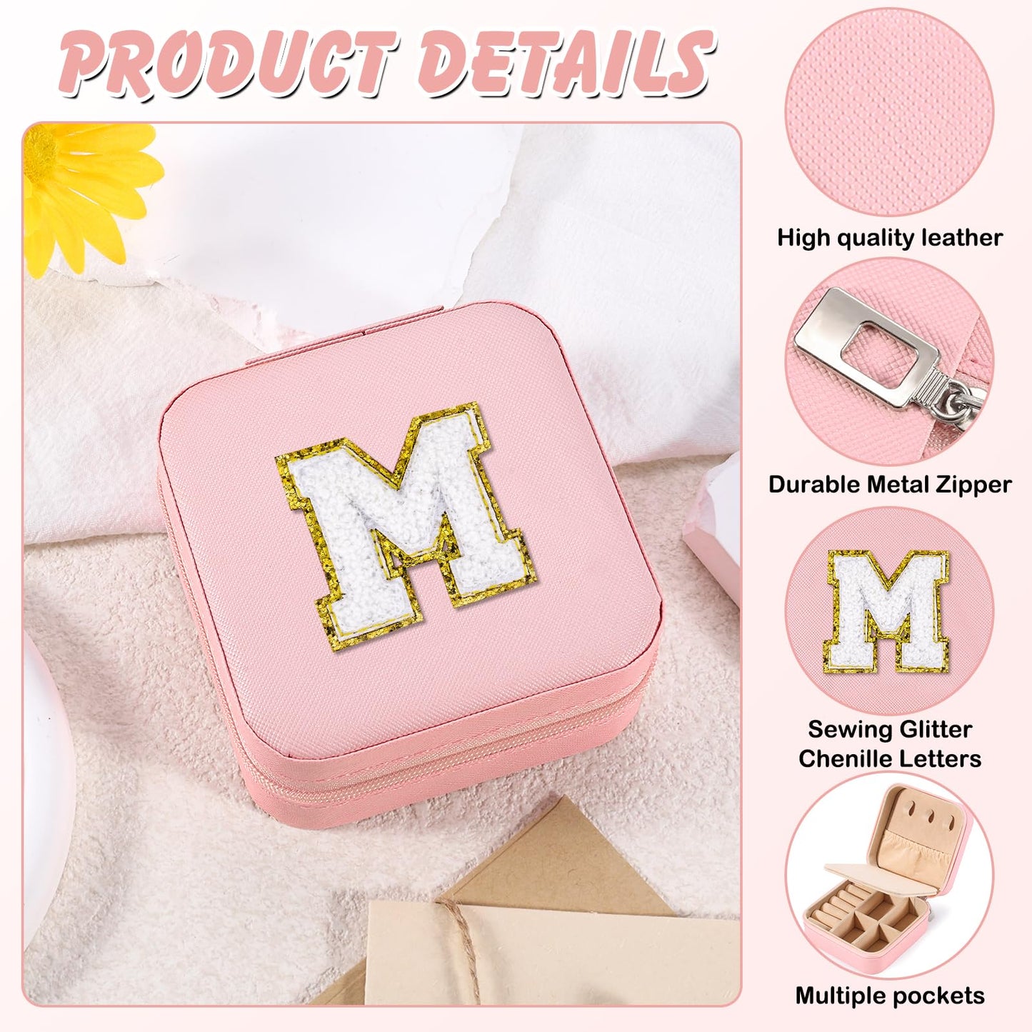 URSKYTOUS Travel Jewelry Case for Women Girls Daughter Birthday Gift from Mom Dad Jewelry Box Fashion Jewels Organizer Holder Birthday Christmas Wedding Graduation Gift for Niece Girlfriend Sister(M)