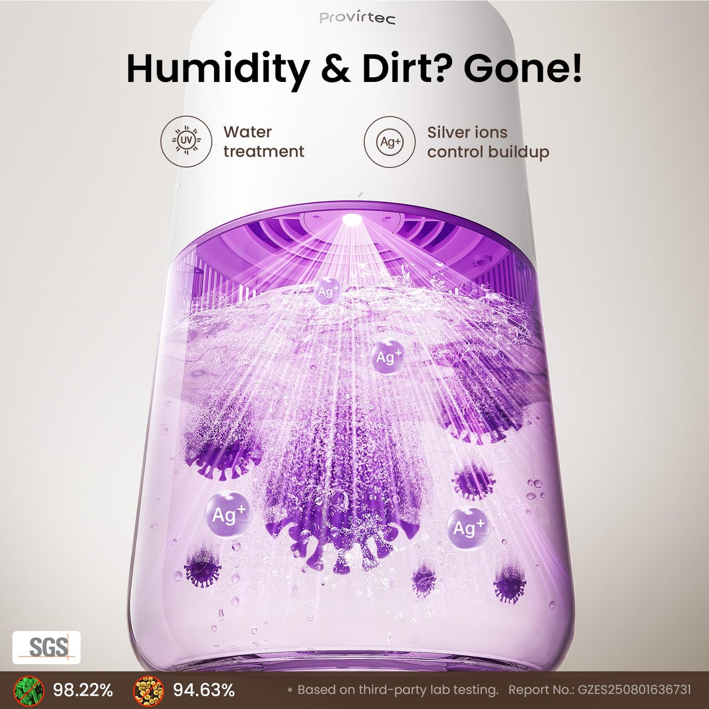 Provirtec MistFree Evaporative Humidifier for Bedroom, 3L No White Dust for Sensitive Individuals & Kids, Auto Humidity Control, Ultra Quiet Sleep Mode, Easy Clean Tank for Office & Small Room HC13