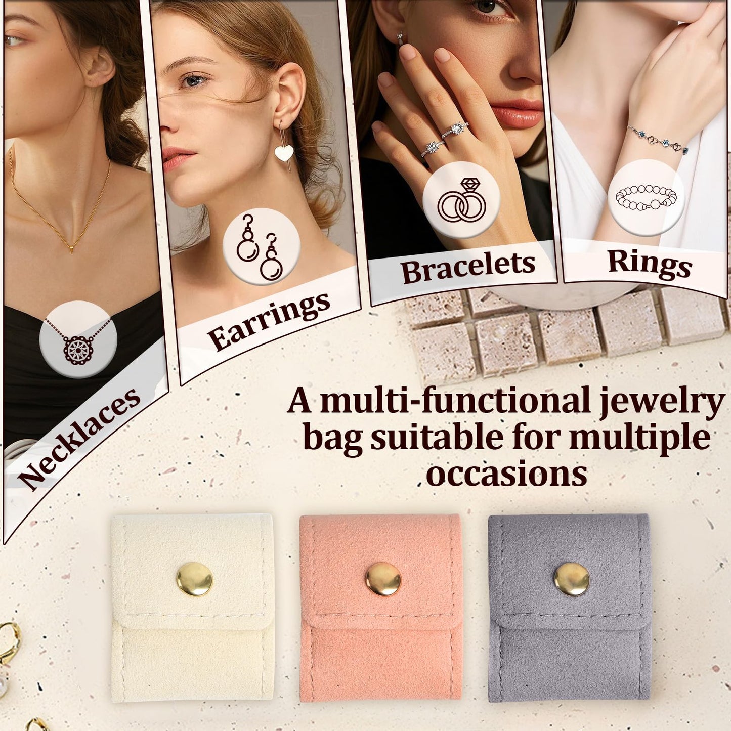 Mini Travel Jewelry Bag, Mini Travel Jewelry Roll Bag with Buckle, Small Jewelry Travel Case, Portable Foldable Travel Jewelry Organizer Case, Small Jewelry Box for Earrings, Rings, Necklaces(3PCS)