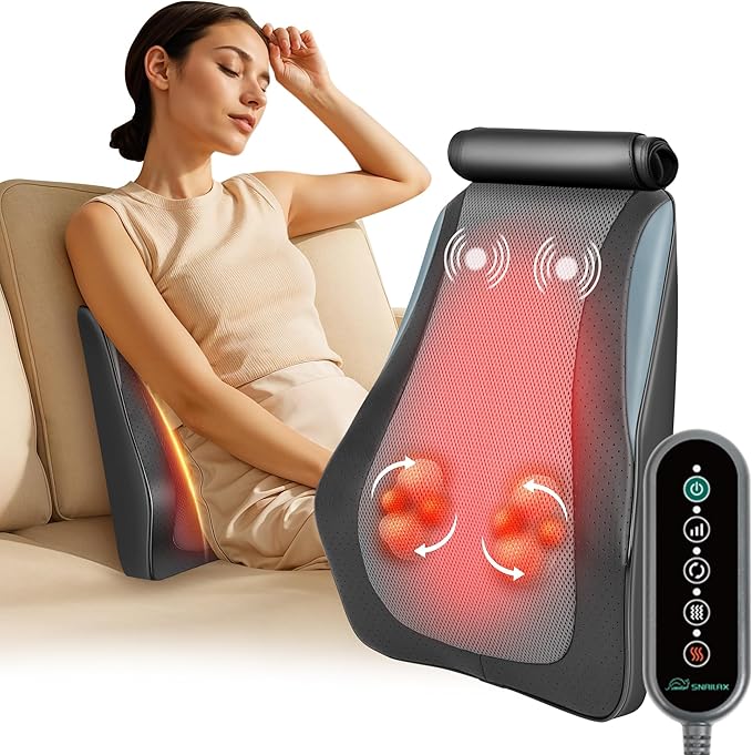 Snailax Back Massager for Back Pain Deep Tissue, Shiatsu Neck Back Massager with Heat, 3D Kneading Chair Massage Pillow, Neck Shoulder Massage, Gifts for Mom, Dad, Women