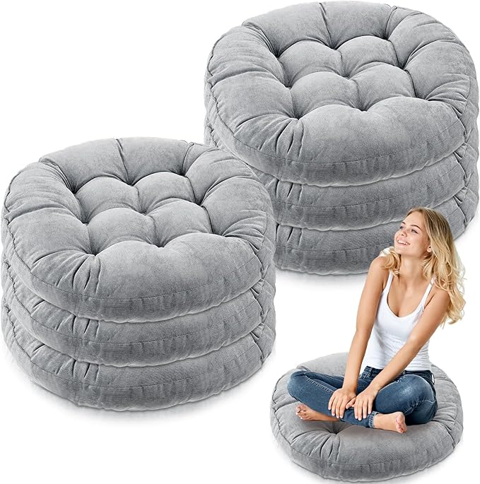 Jerify 6 Pcs Round Floor Pillows Cushions 22 x 22 Inch Large Flexible Seating Cushion Classroom Furniture Floor Pillow for Kids Adults Home Daycare Preschool Yoga Meditation Gift (Light Gray)